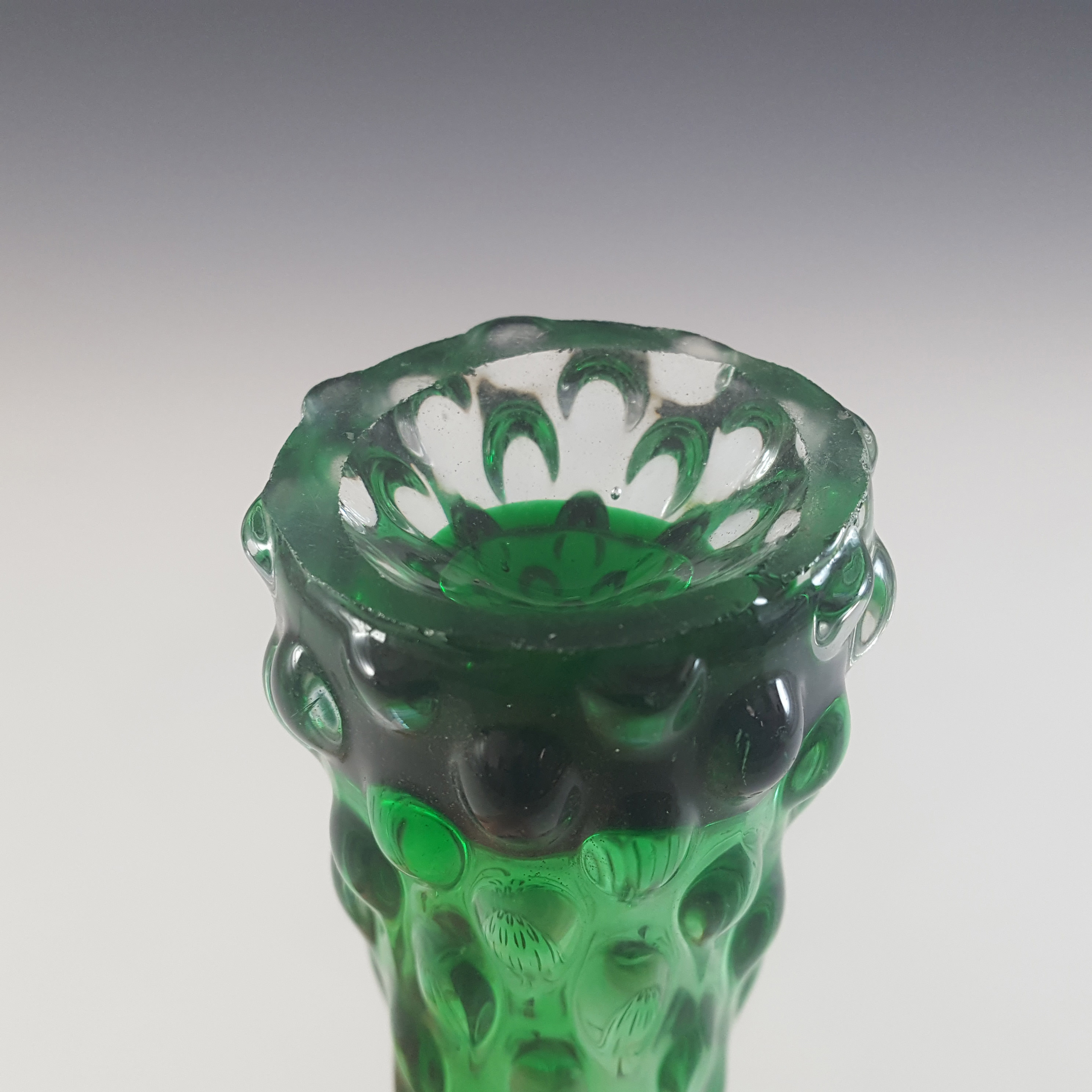 (image for) Japanese Vintage Textured Green Cased Glass Stem Vase - Click Image to Close