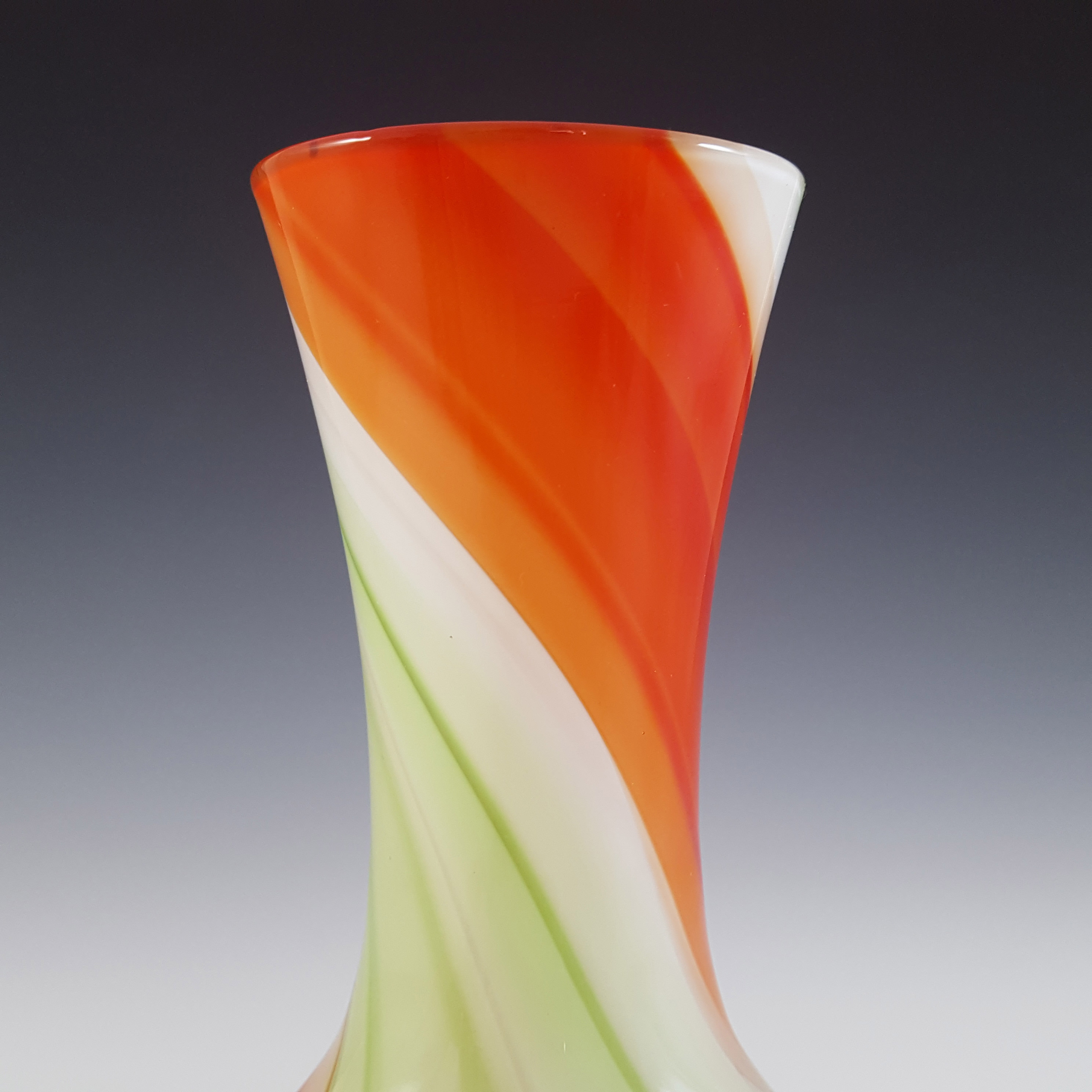 (image for) Japanese Pair of Red, Green & White Vintage Glass Vases - Click Image to Close