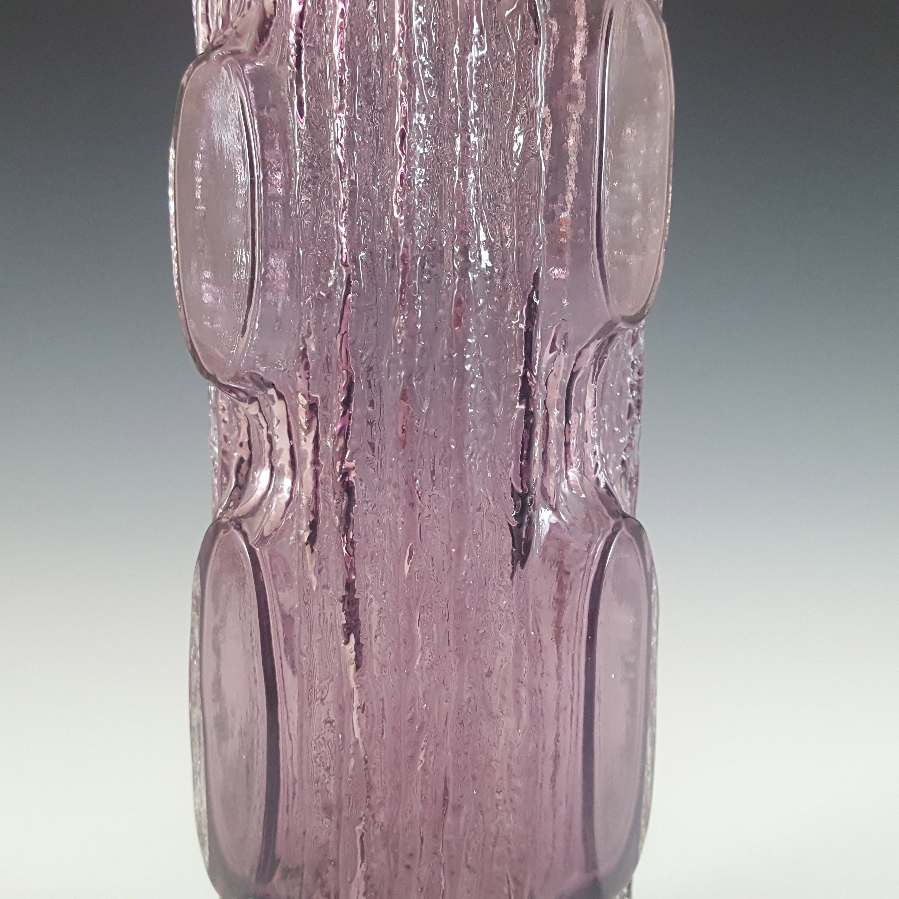 Japanese "My Lady" Bark Textured Purple Cased Glass Vase - Click Image to Close