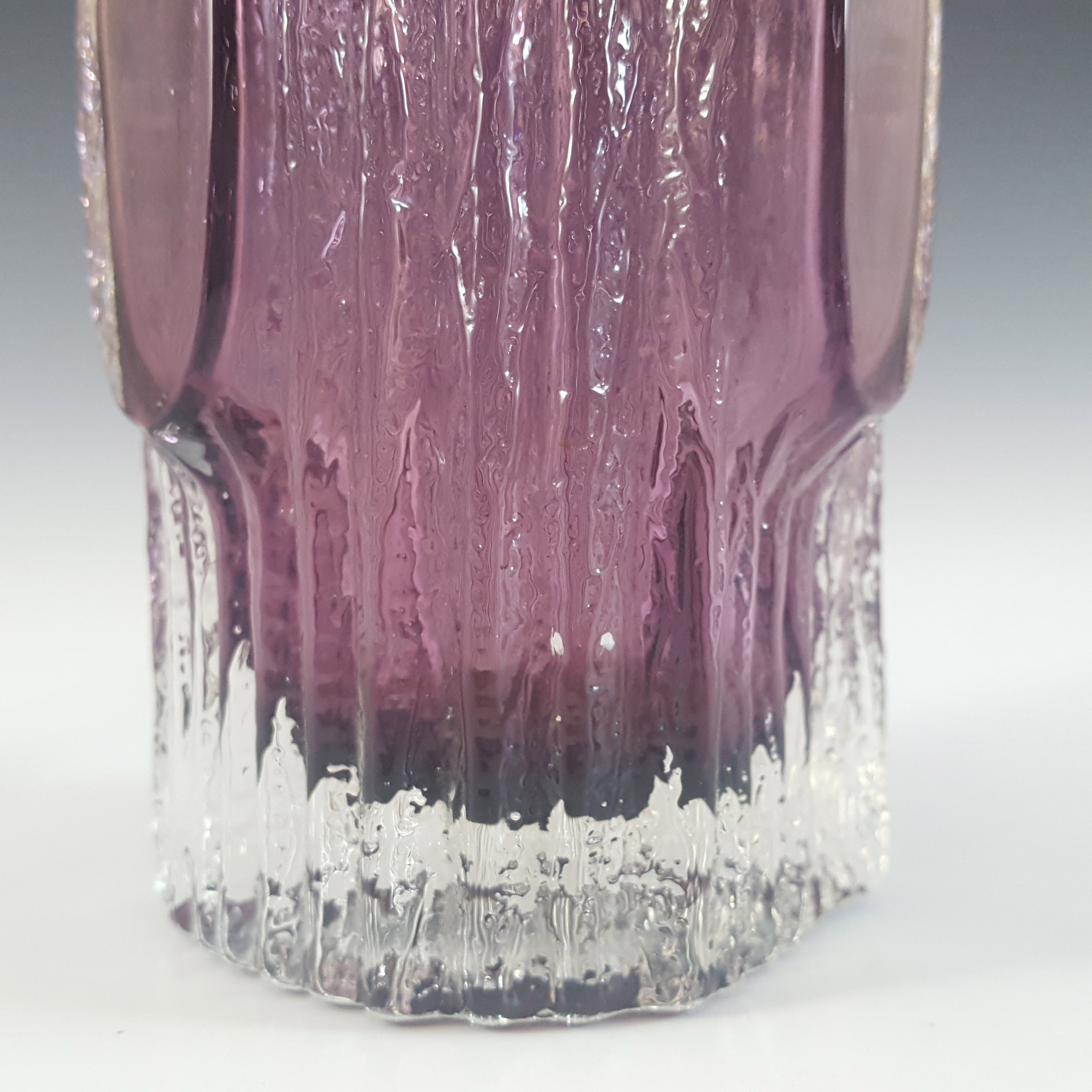 Japanese "My Lady" Bark Textured Purple Cased Glass Vase - Click Image to Close