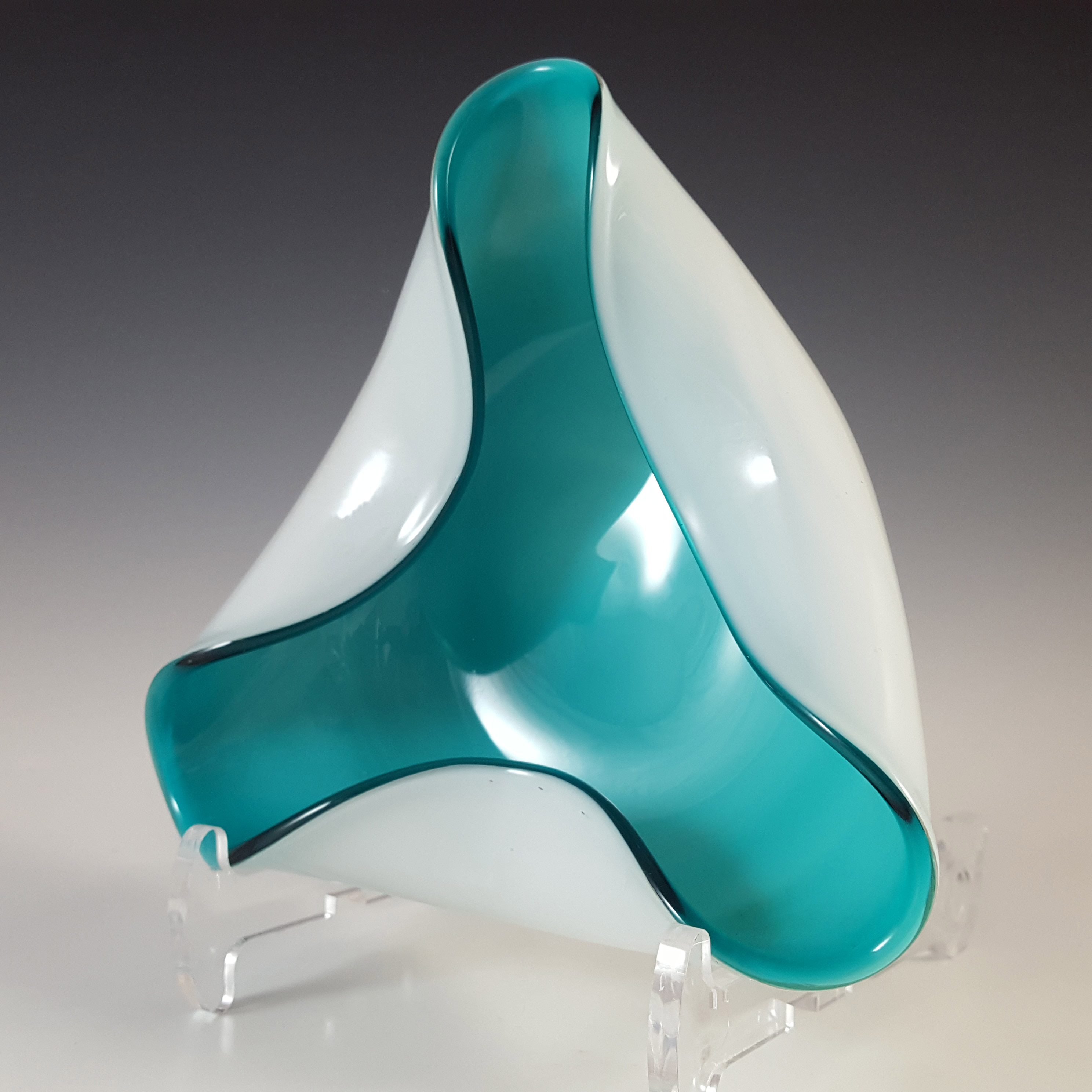 (image for) Japanese Green & White Cased Glass 'Wales' Biomorphic Bowl - Click Image to Close