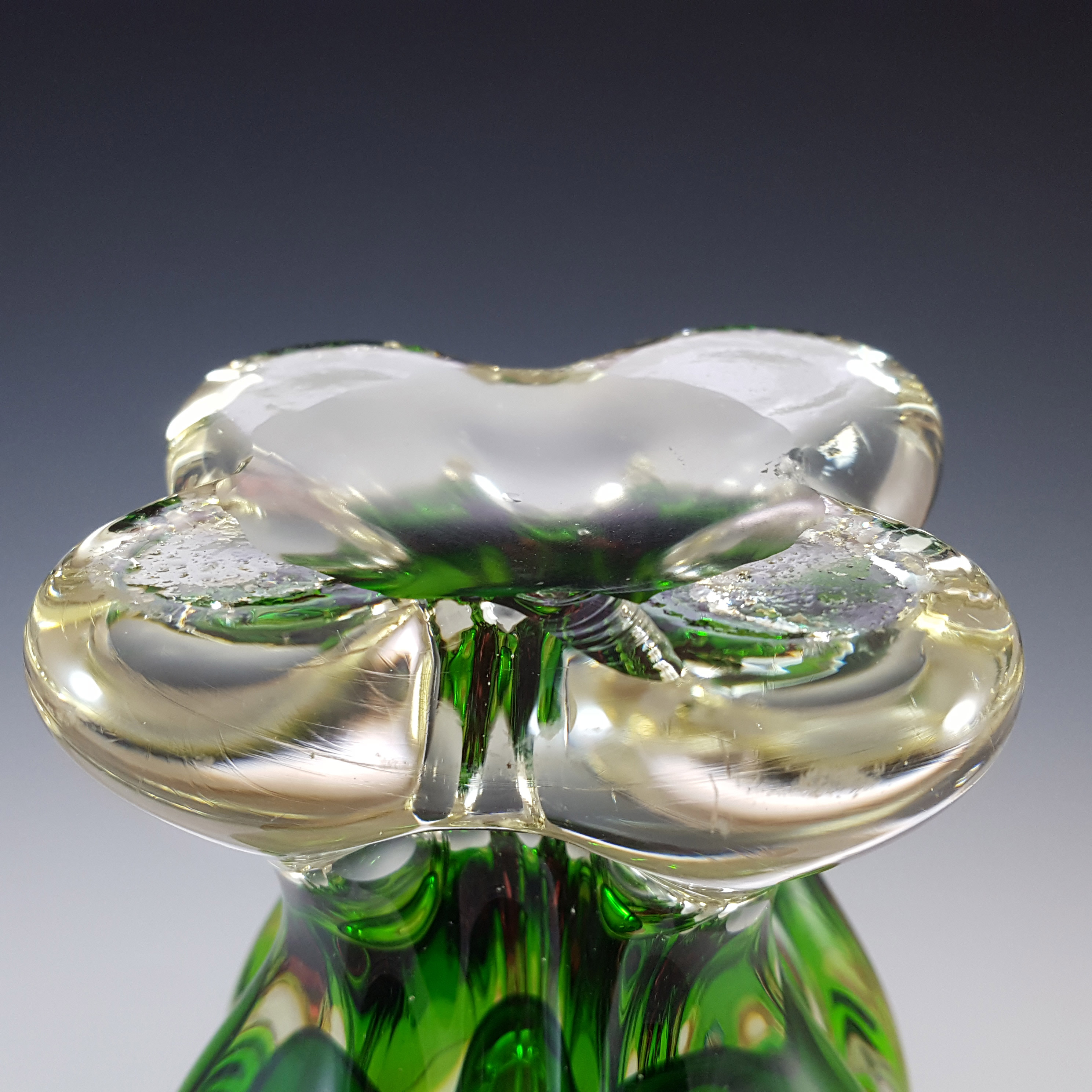 (image for) Chinese Pink & Green Glass Flower Shaped Vase, Large & Heavy - Click Image to Close