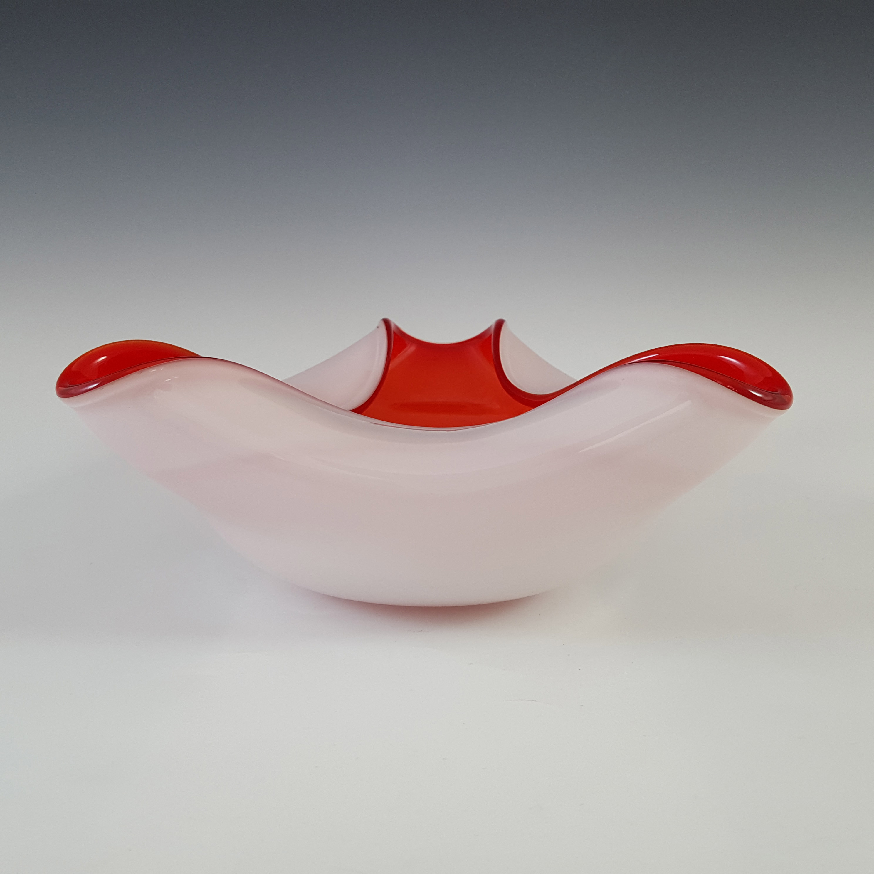 (image for) Japanese Red & White Cased Glass 'Wales' Biomorphic Bowl - Click Image to Close
