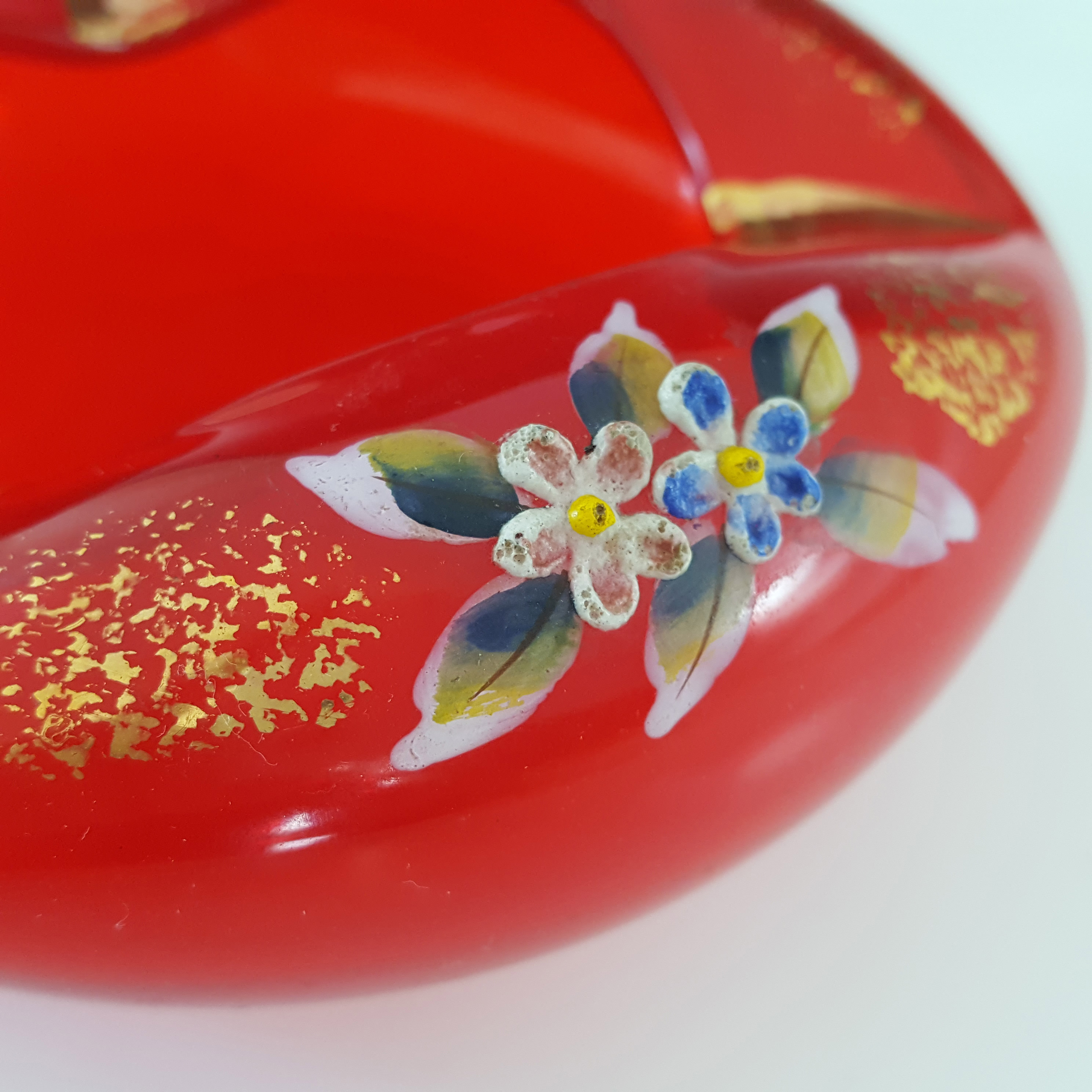 (image for) Japanese Hand Enamelled Red Vintage Glass Bowl / Ashtray - Click Image to Close