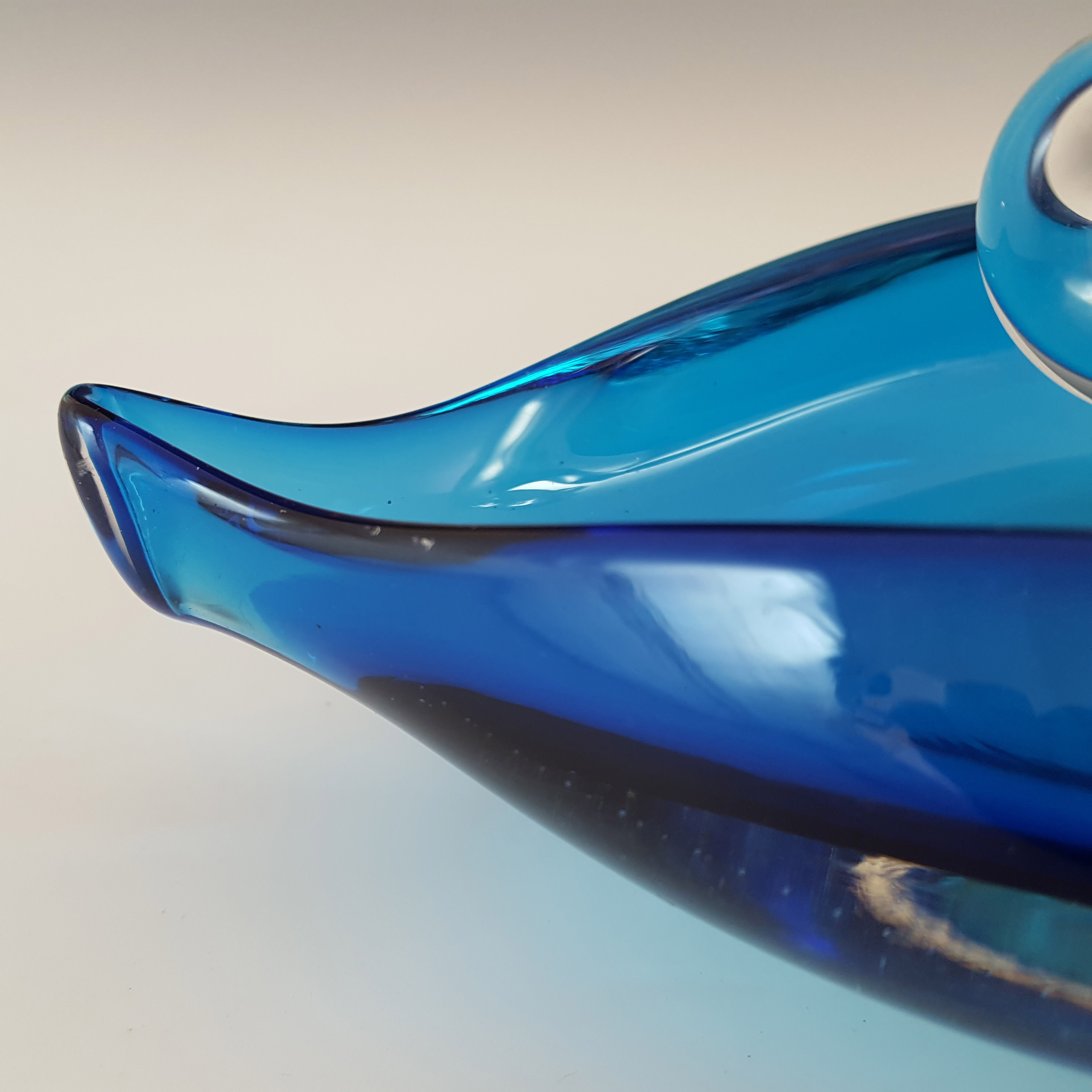 (image for) Japanese "Best Art Glass" Blue & Clear Vintage Swan Bowl - Click Image to Close