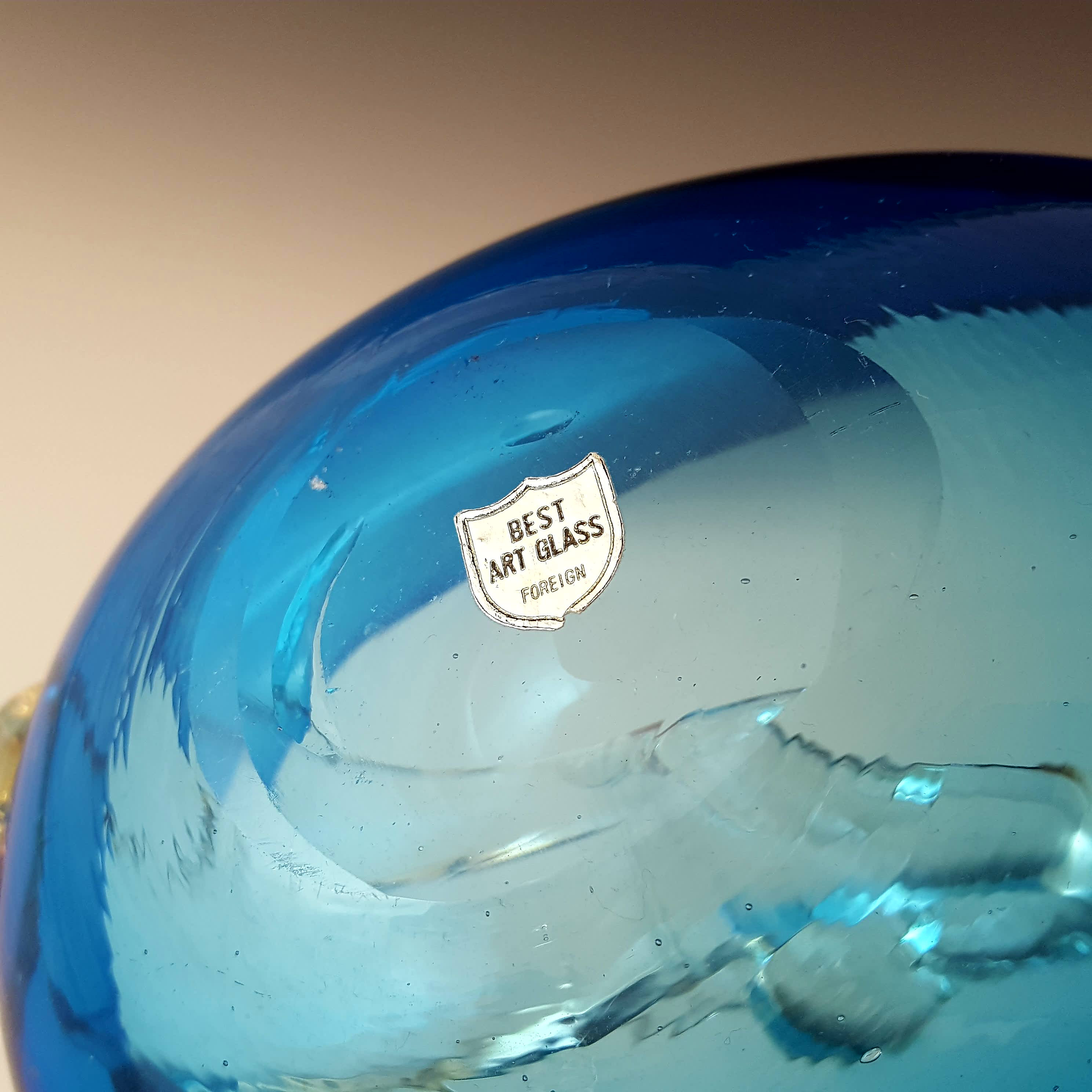 (image for) Japanese "Best Art Glass" Blue & Clear Vintage Swan Bowl - Click Image to Close