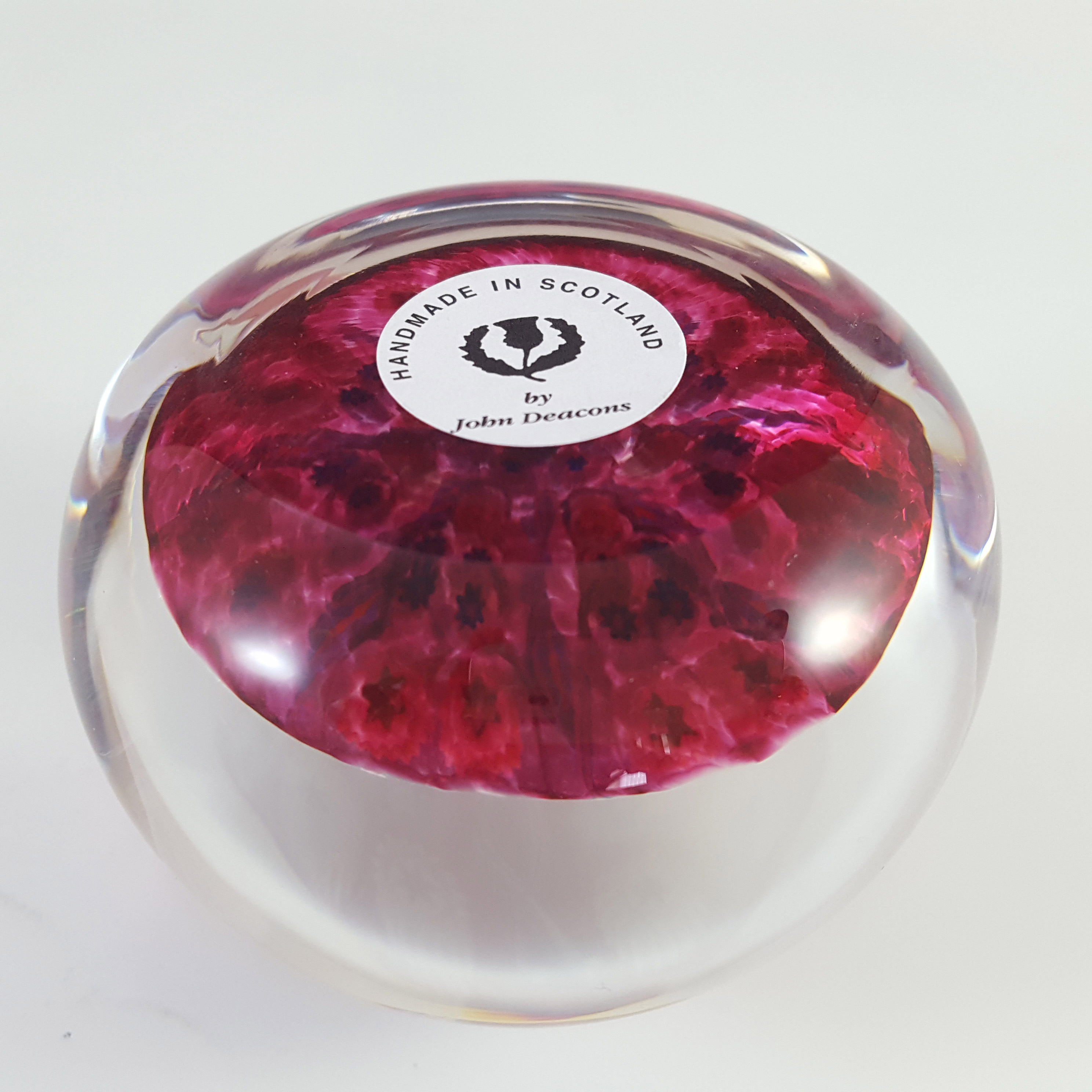 (image for) John Deacons Pink Glass Millefiori Thistle Paperweight - Labelled - Click Image to Close