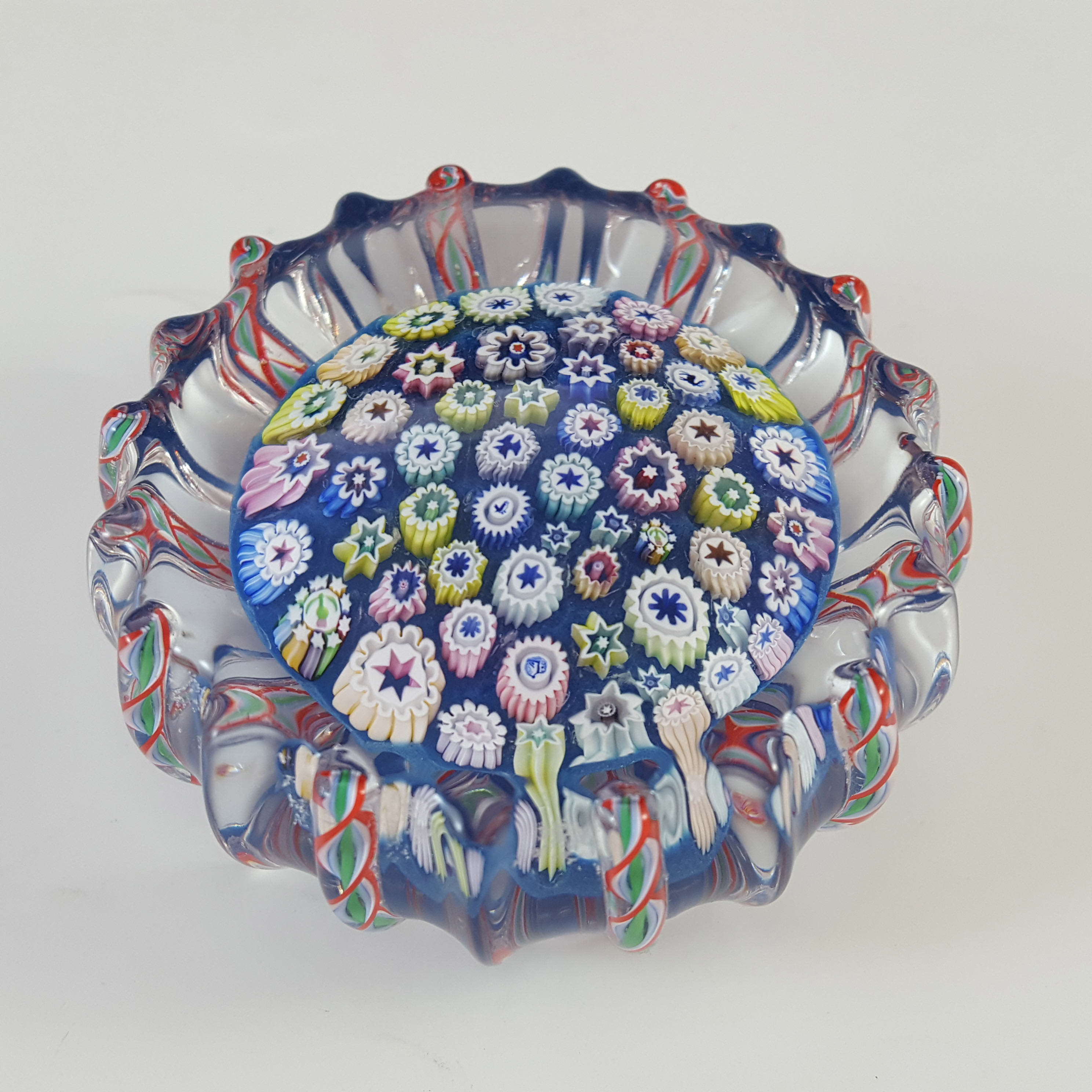 (image for) John Deacons Blue Glass Millefiori Star Paperweight - Labelled - Click Image to Close