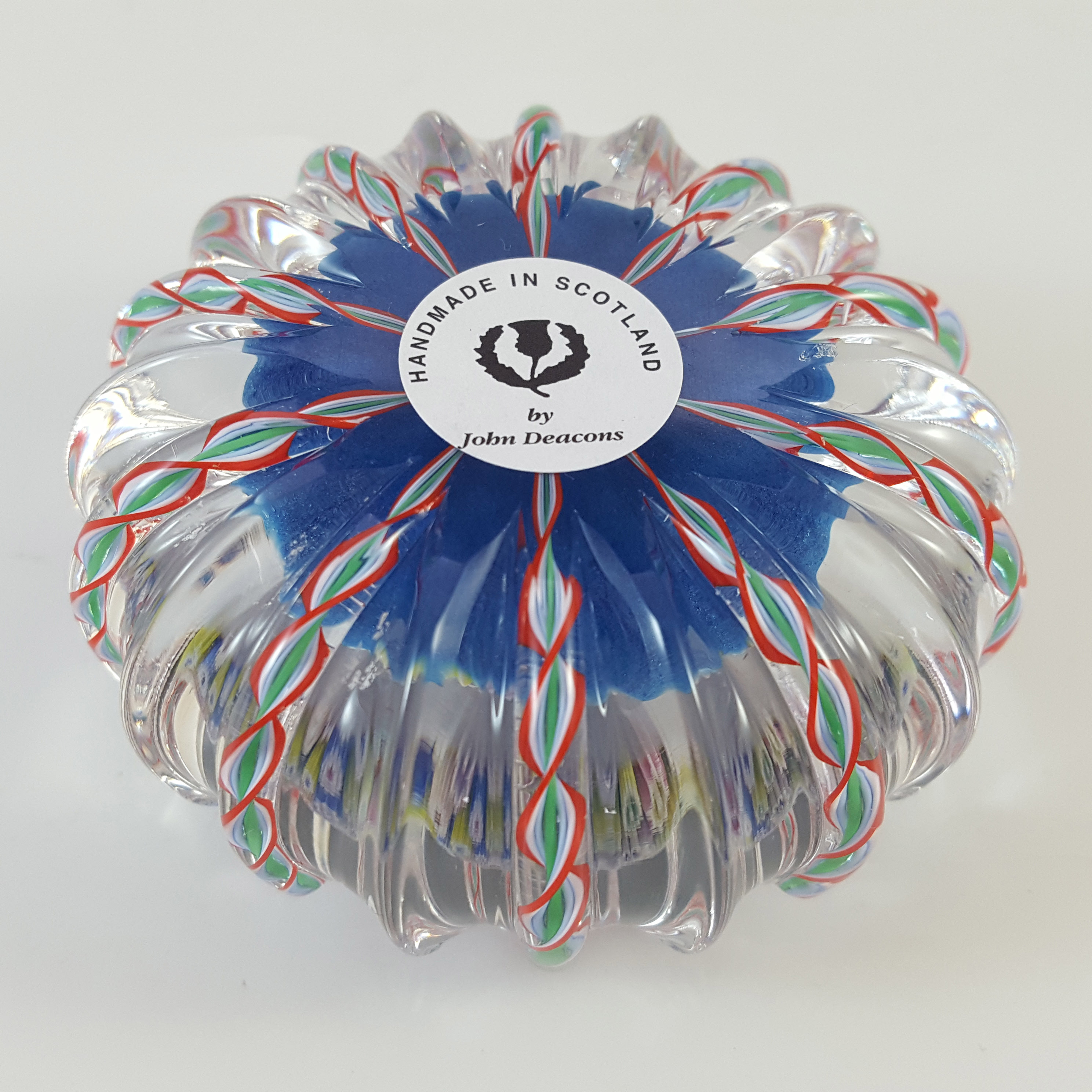 (image for) John Deacons Blue Glass Millefiori Star Paperweight - Labelled - Click Image to Close