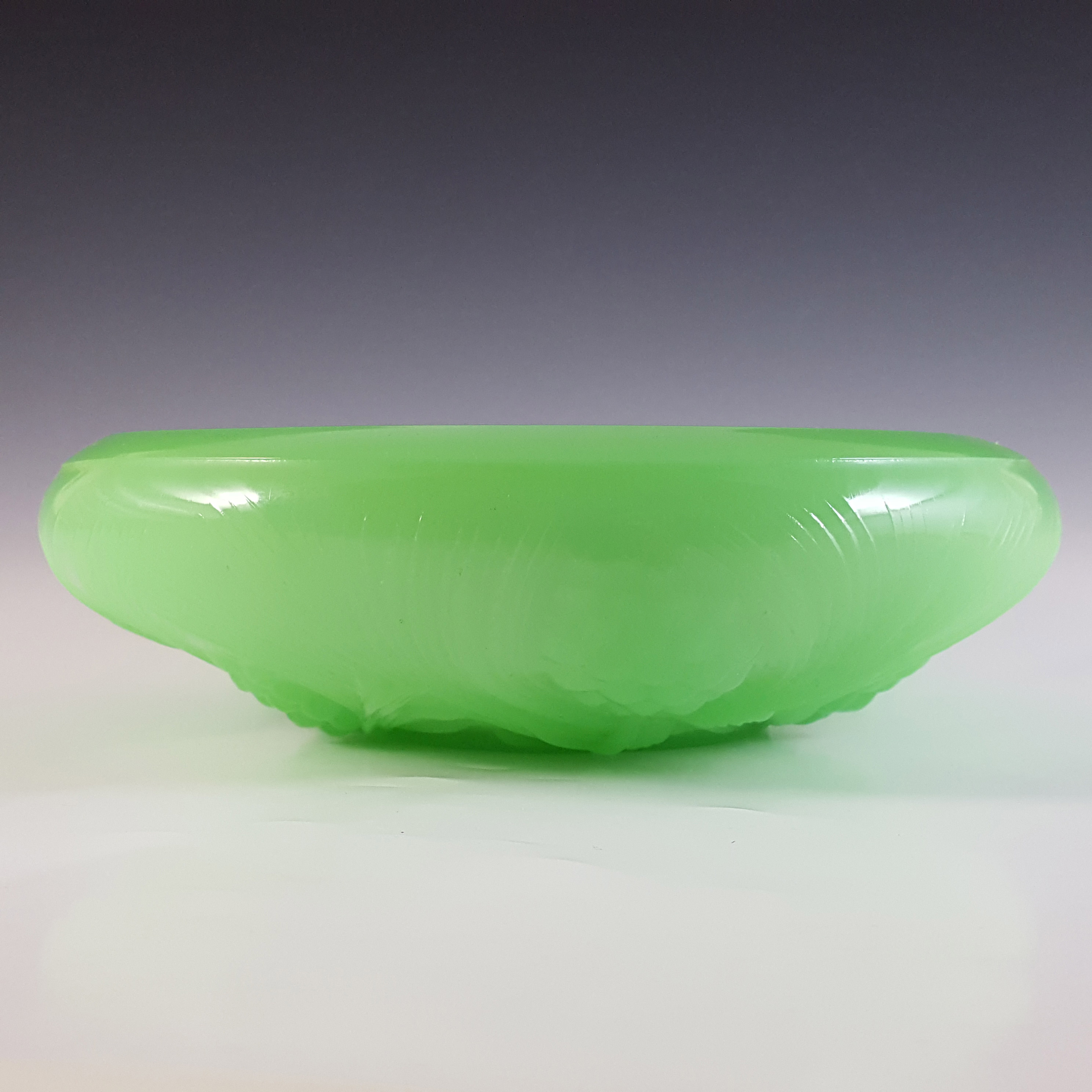 (image for) Jobling #5000 Art Deco Uranium Jade Green Glass Fircone Bowl - Click Image to Close