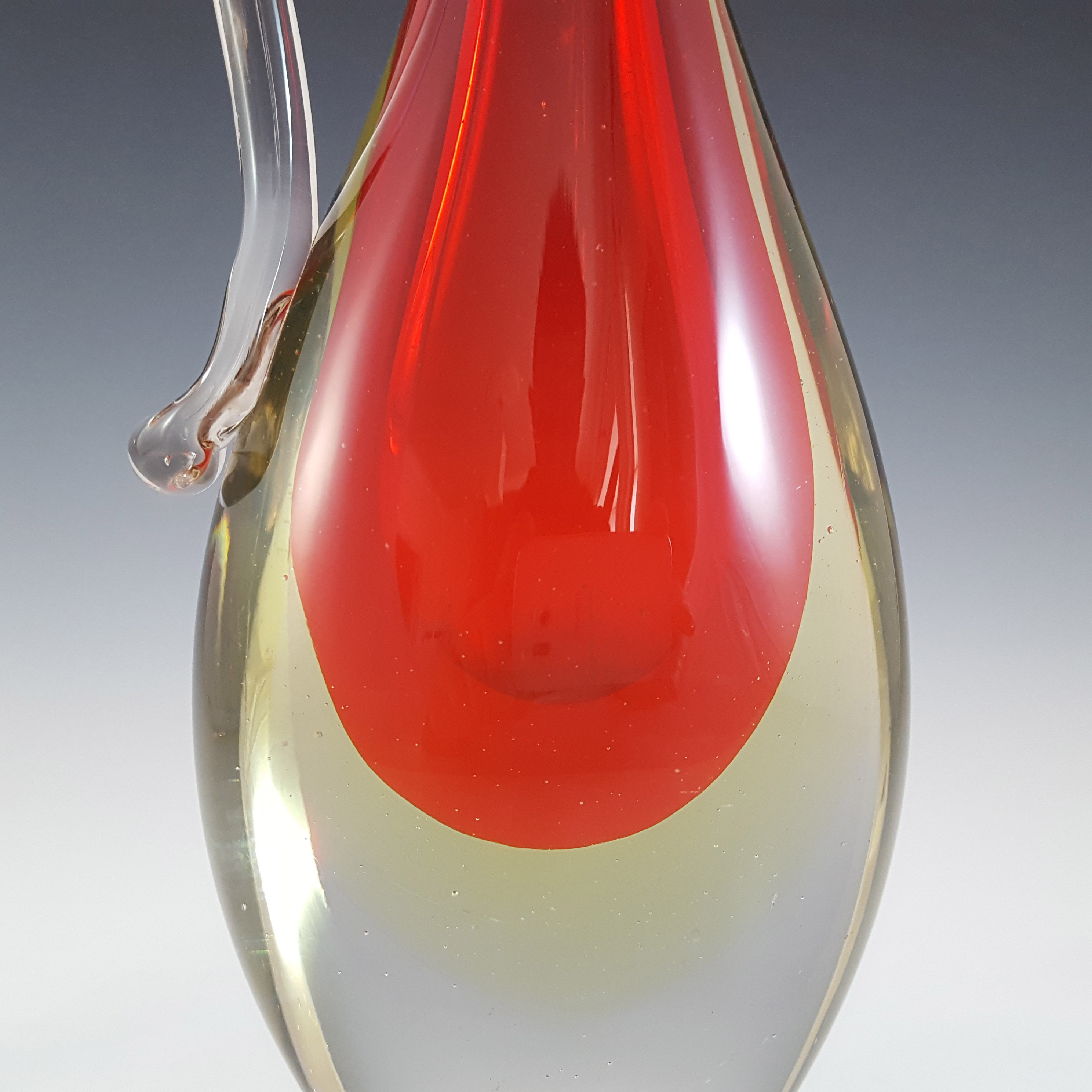 (image for) Murano Red & Uranium Yellow Sommerso Glass Jug Vase - Click Image to Close