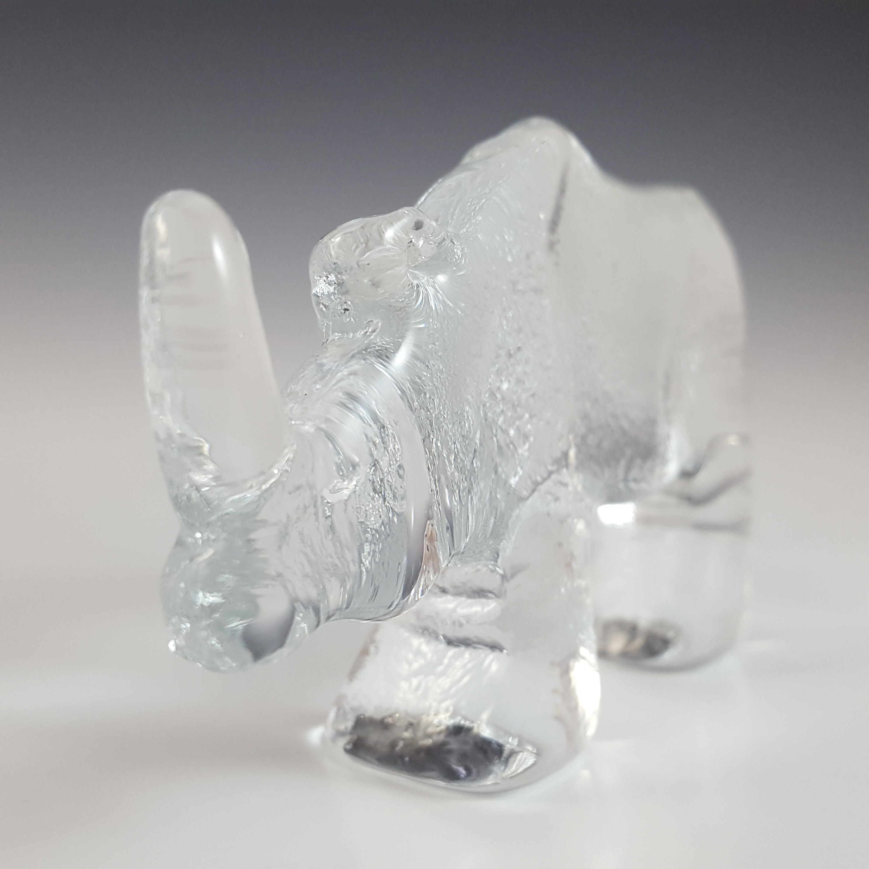 Kosta Boda Glass Rhino Sculpture - Zoo Series by Bertil Vallien - Click Image to Close