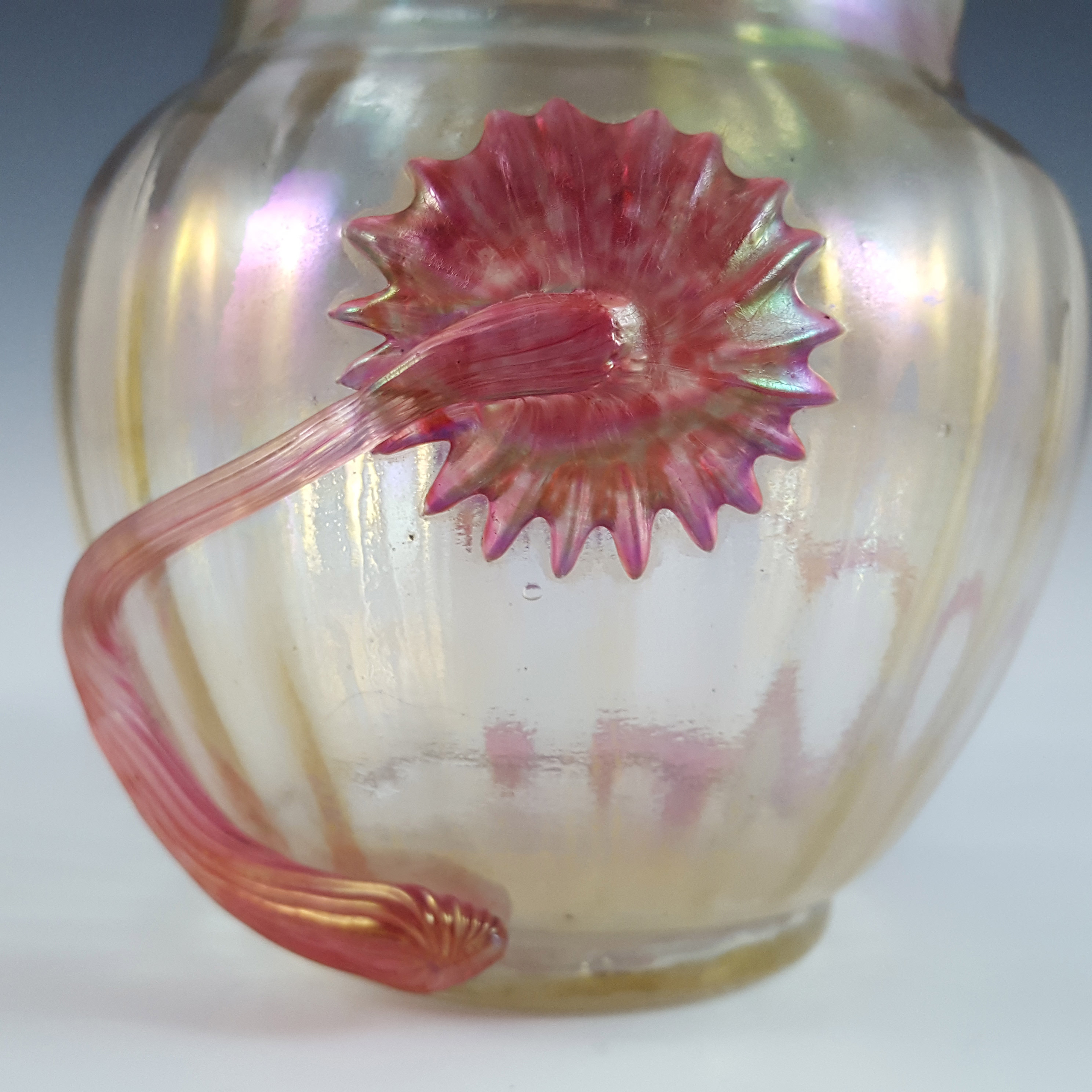 Kralik Art Nouveau Iridescent Glass Applied Flower Vase - Click Image to Close