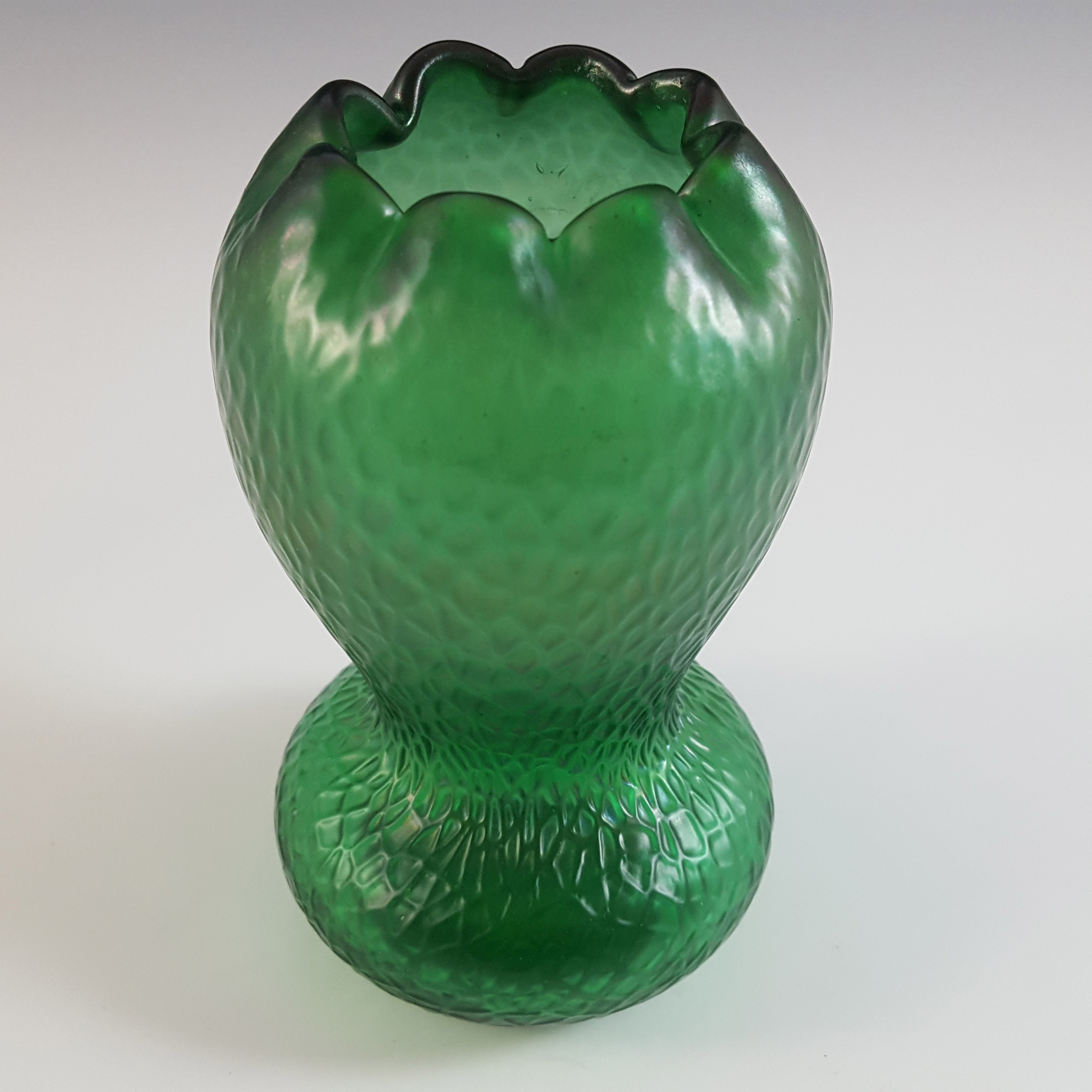 (image for) Kralik Art Nouveau Iridescent Green Glass 'Martelé' Vase - Click Image to Close