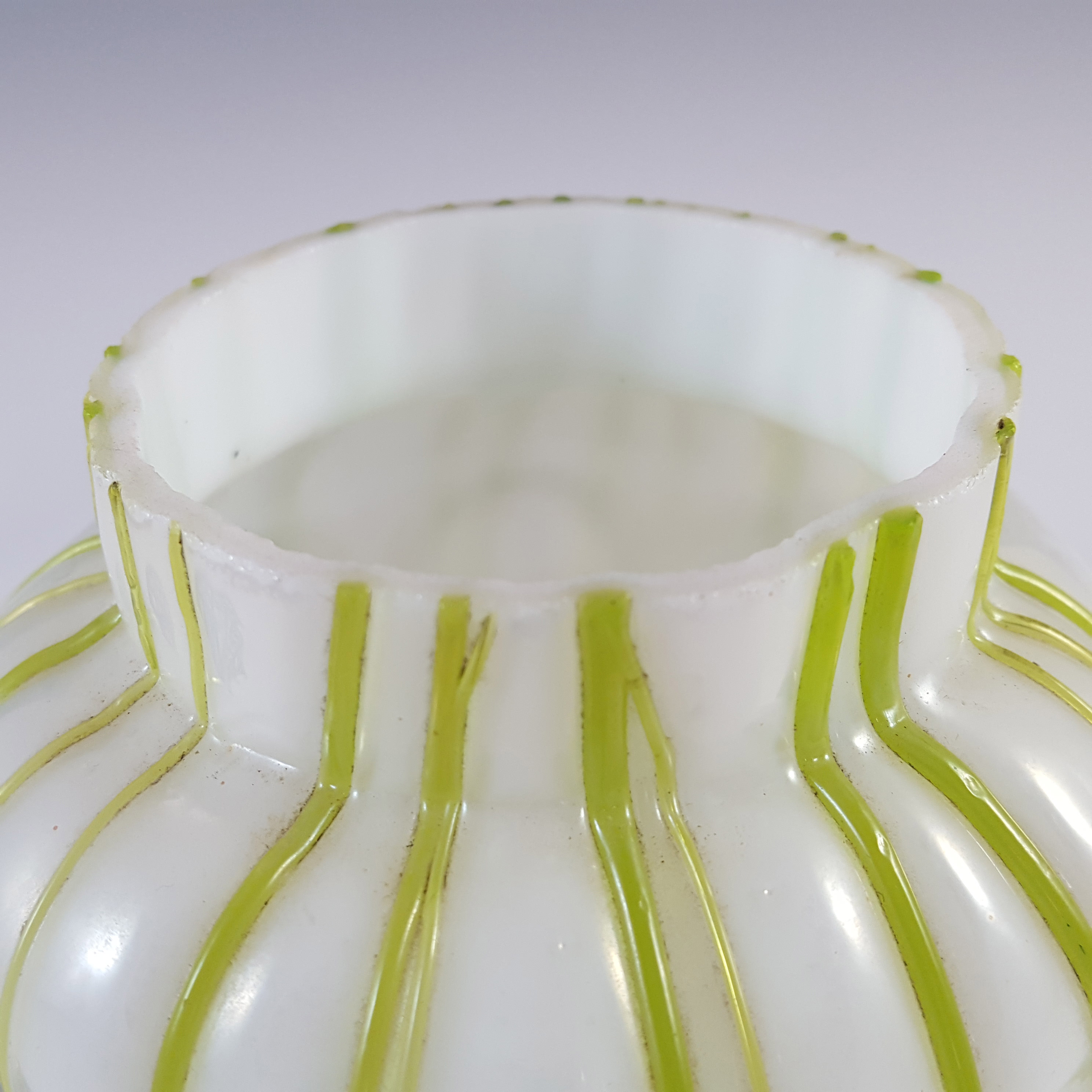 Kralik Art Nouveau Iridescent White & Green Veined Glass Posy Vase - Click Image to Close