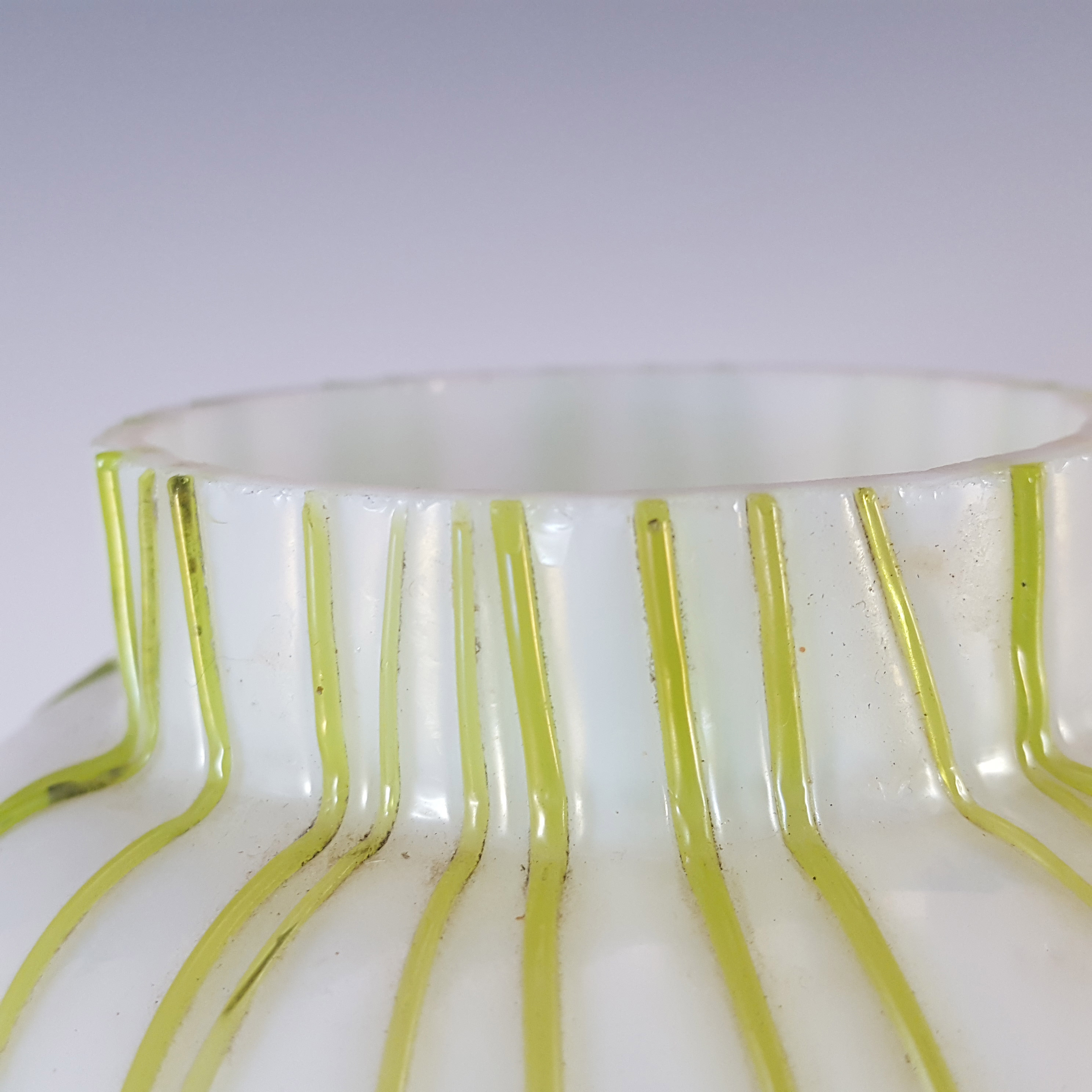 Kralik Art Nouveau Iridescent White & Green Veined Glass Posy Vase - Click Image to Close