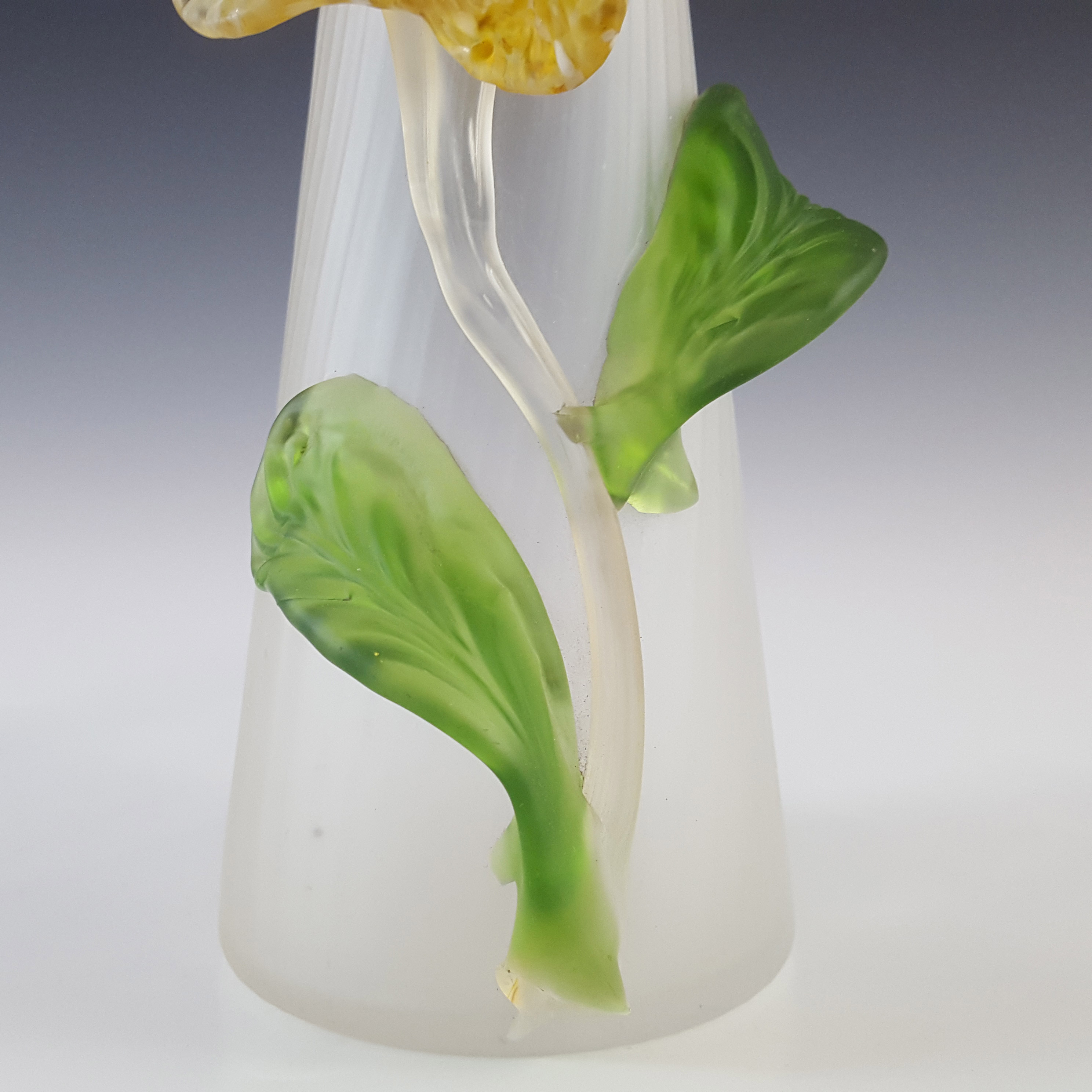 (image for) Kralik Art Nouveau Yellow & Green Frosted Glass Flower Vase - Click Image to Close