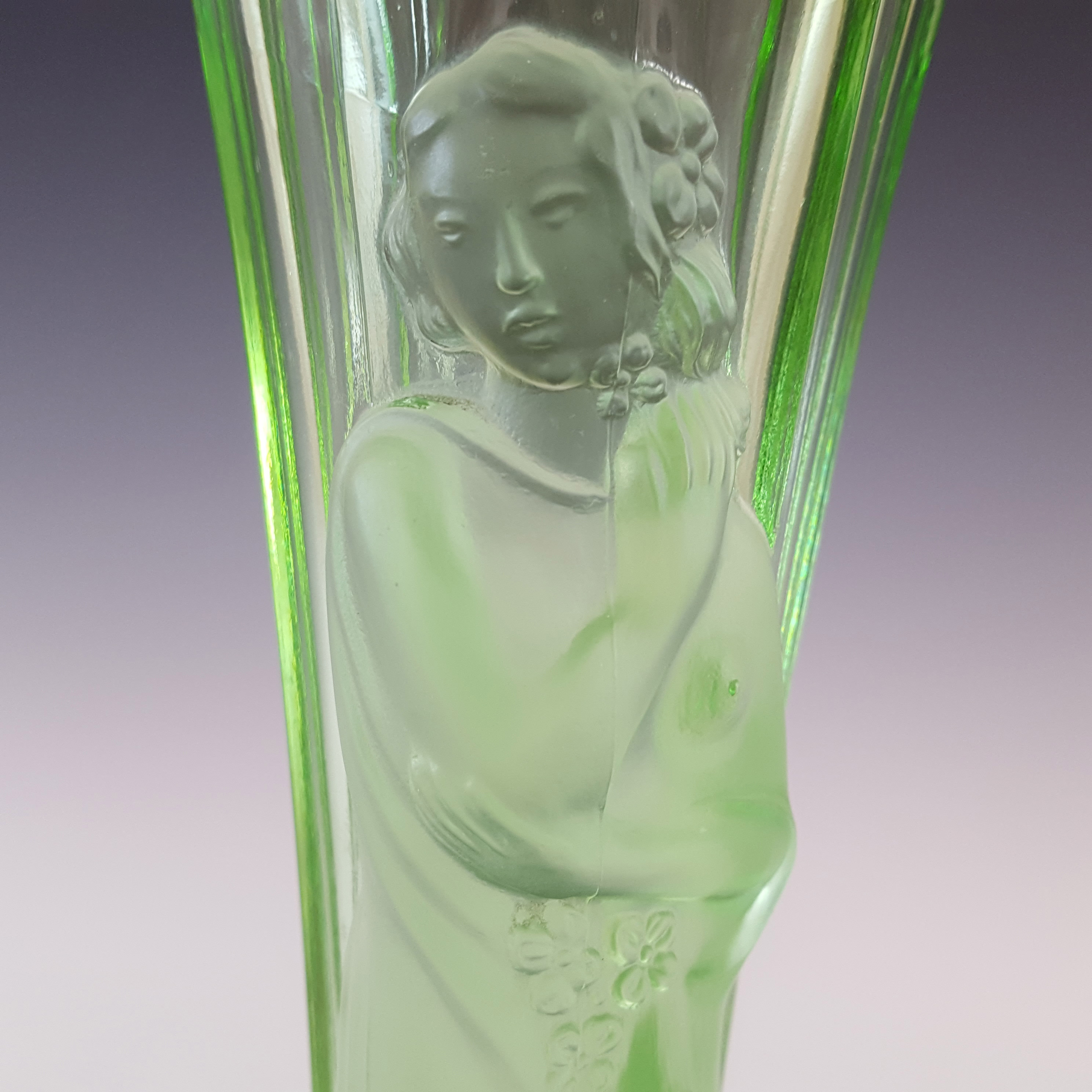 Art Deco Uranium Green Frosted Glass Oriental Lady Vase - Click Image to Close