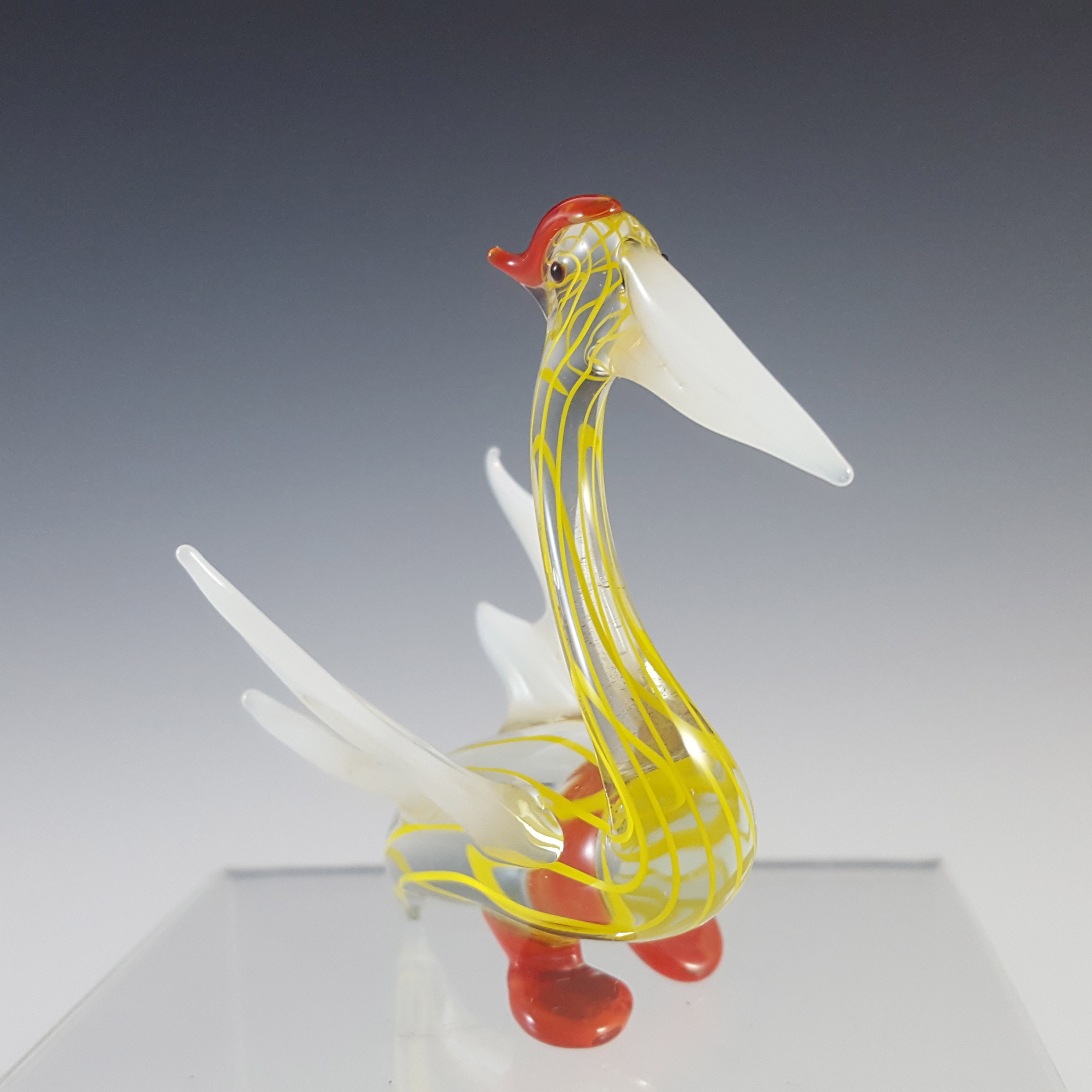 (image for) Japanese Yellow & White Lampworked Glass Pelican Figurine - Click Image to Close