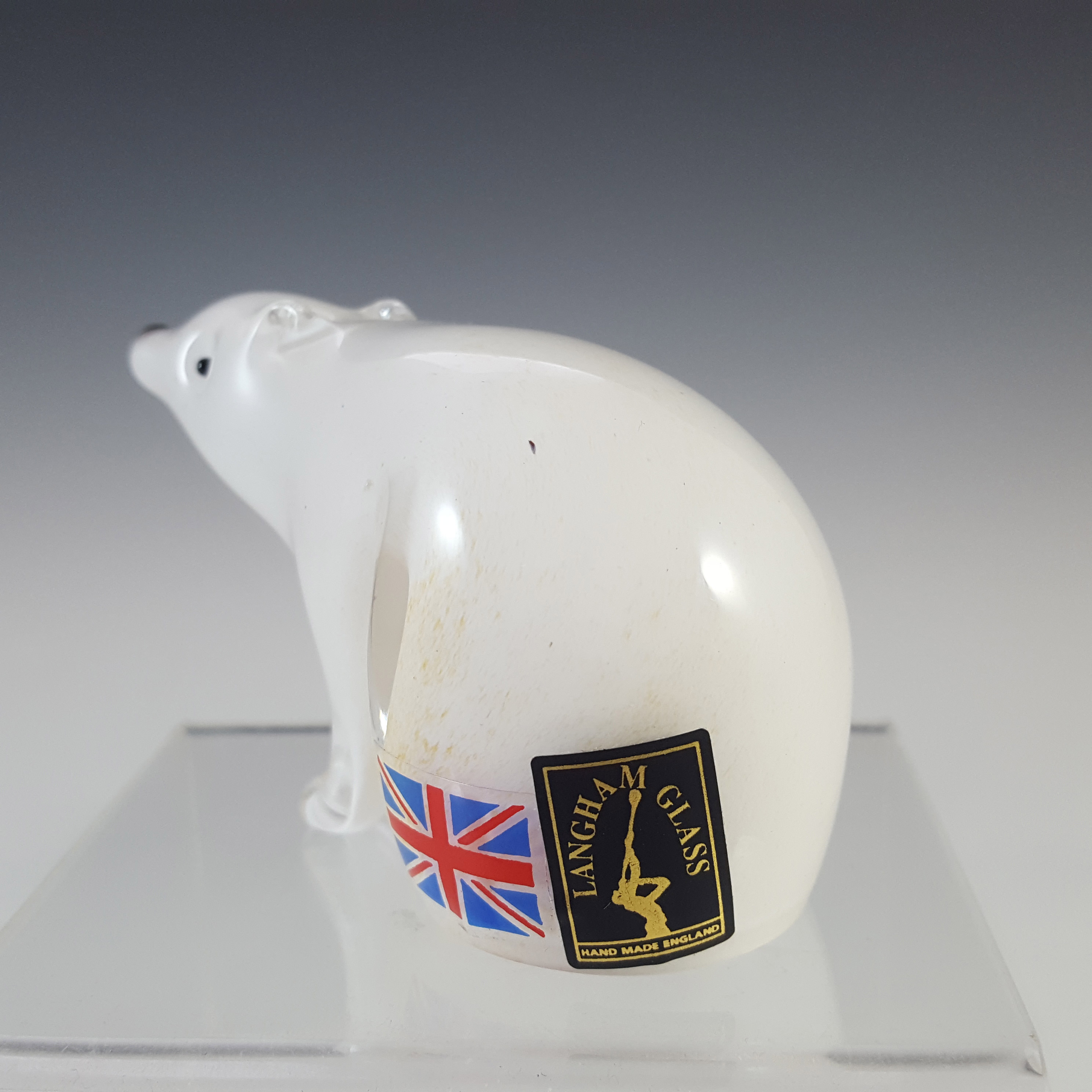 (image for) SIGNED & LABELLED Langham White Glass Polar Bear Sculpture - Click Image to Close