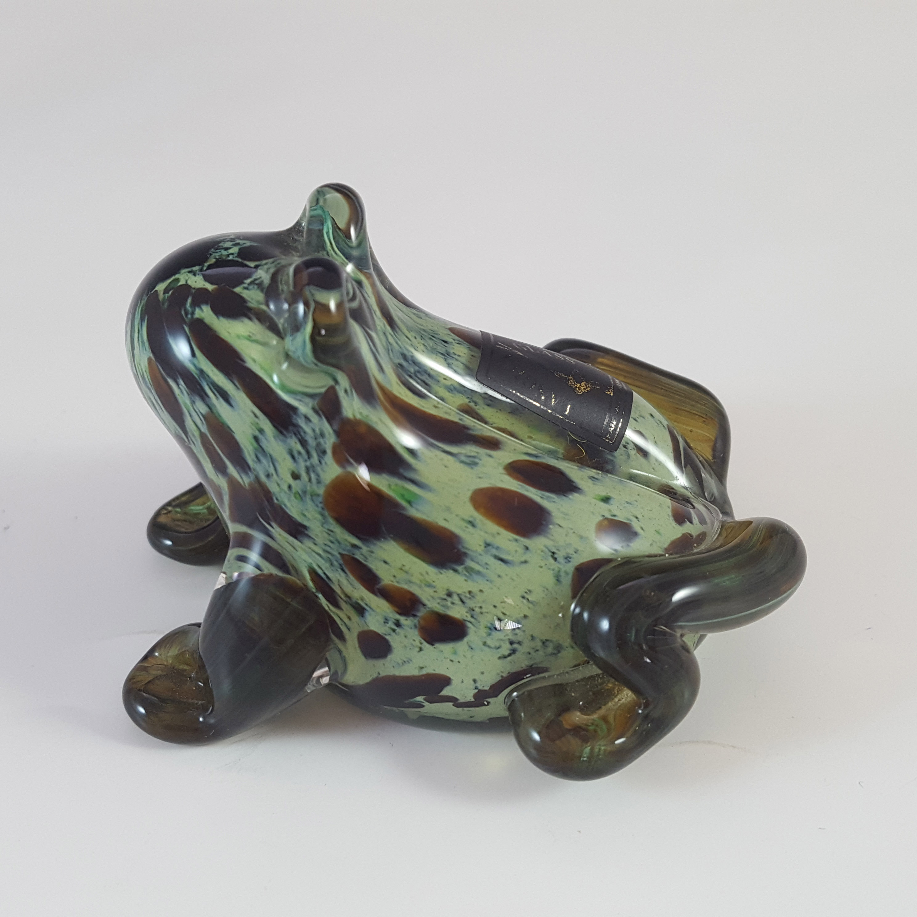 (image for) MARKED Langham Green & Brown Glass Vintage Frog Sculpture - Click Image to Close