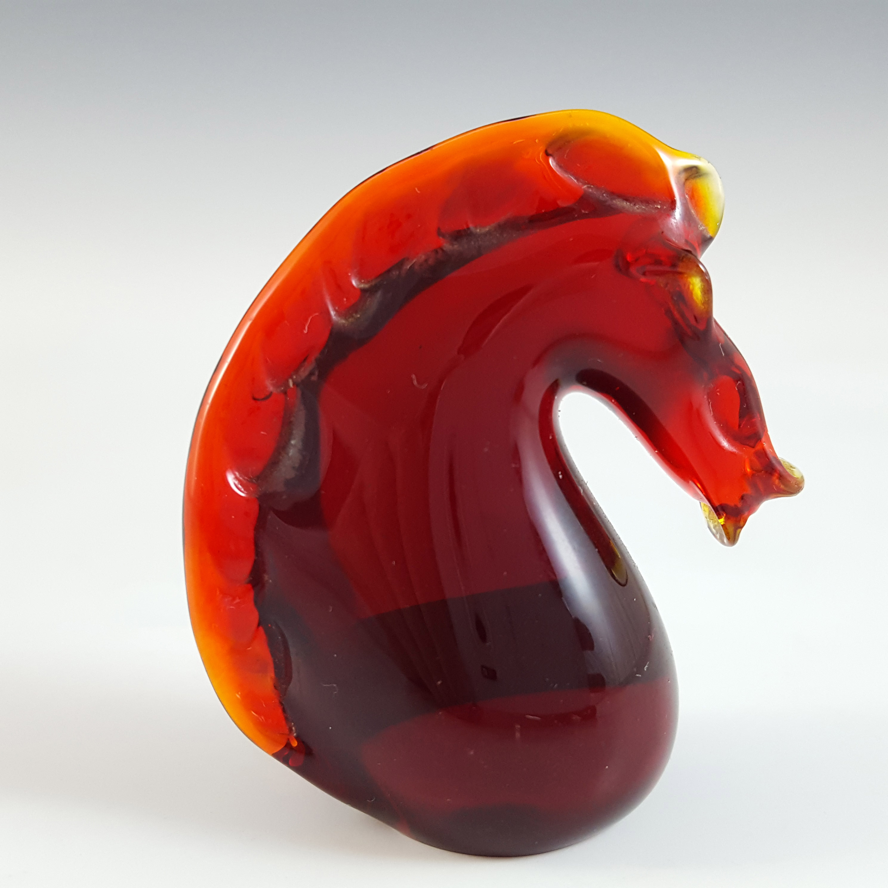 Mantorp Glasbruk Swedish Red Glass Horse Head Sculpture - Click Image to Close
