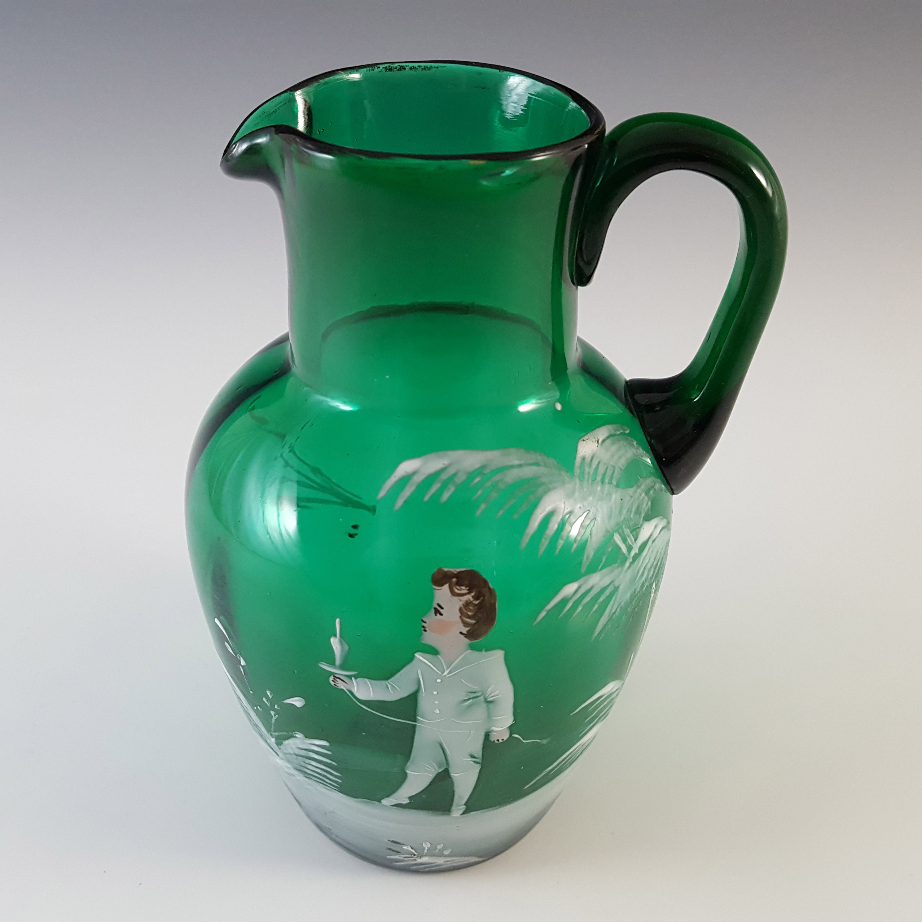 (image for) Mary Gregory Victorian Hand Enamelled Green Glass Jug - Click Image to Close