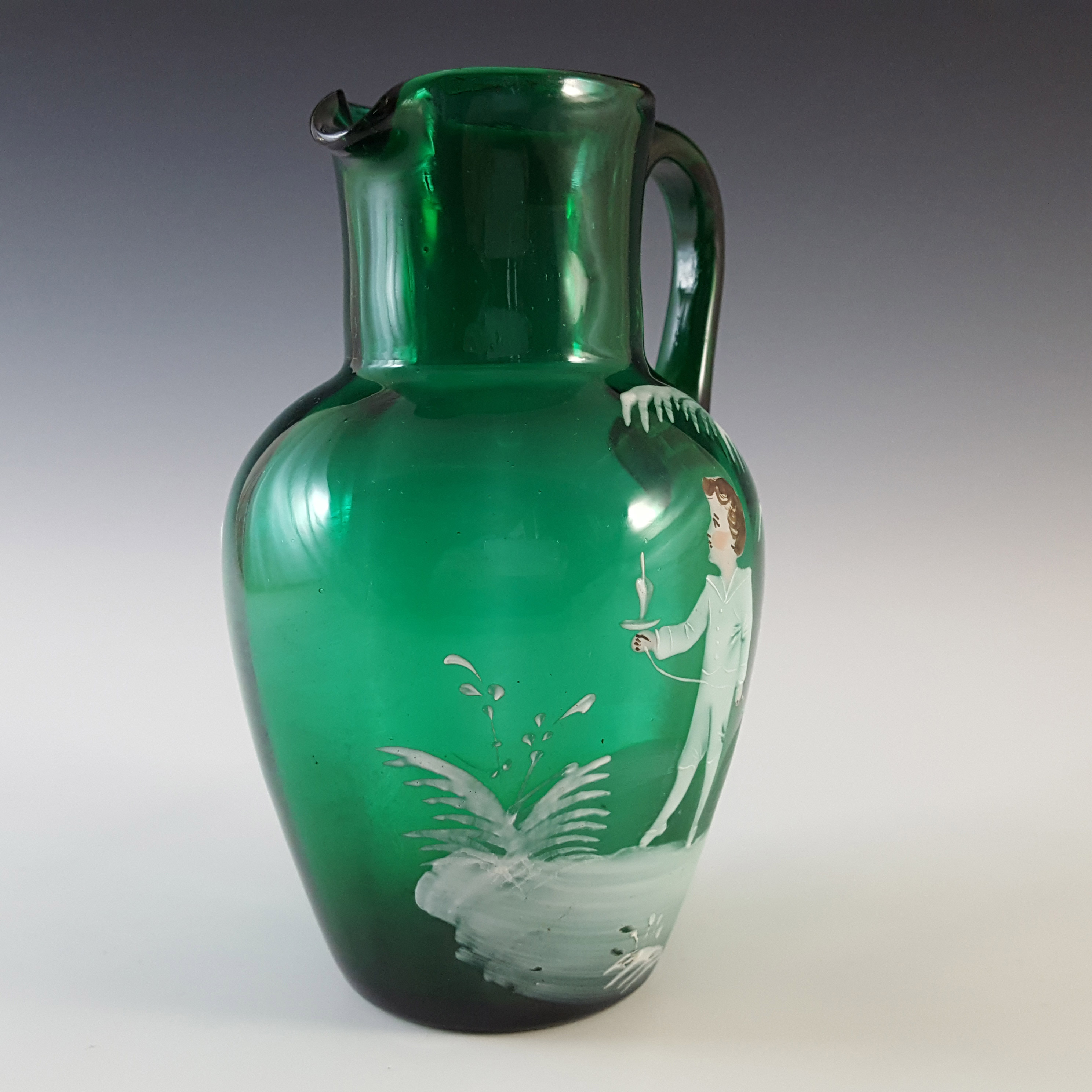(image for) Mary Gregory Victorian Hand Enamelled Green Glass Jug - Click Image to Close