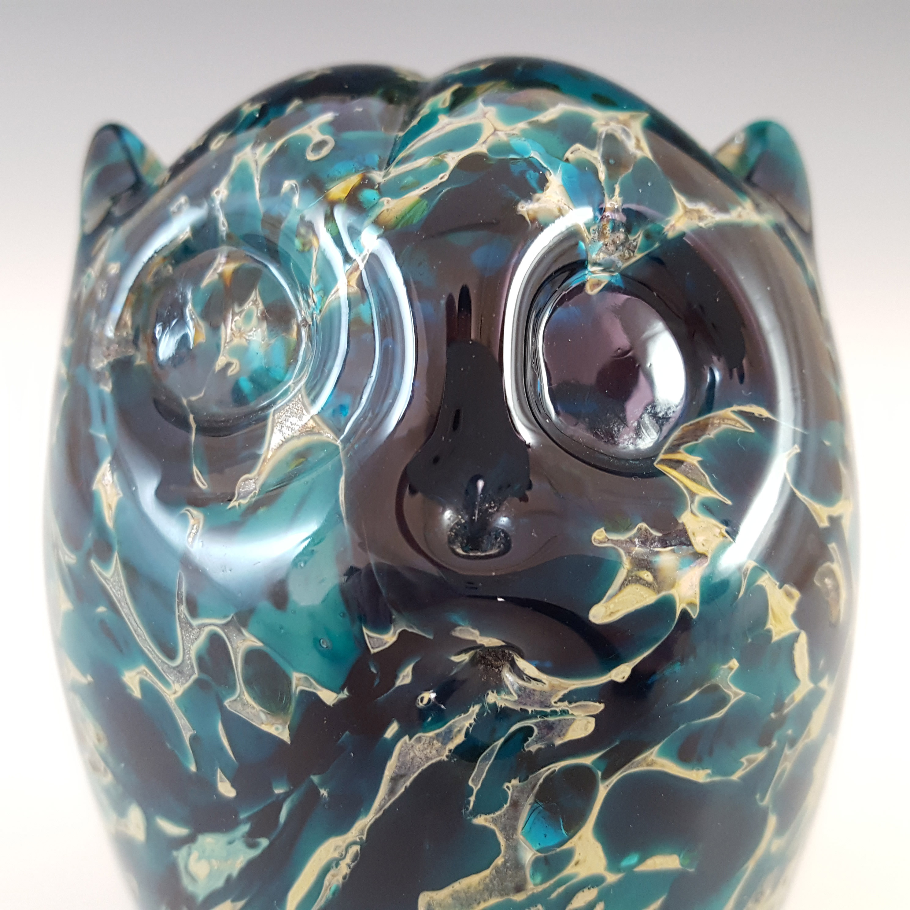 (image for) Mdina Maltese Blue & Yellow Glass Owl Sculpture - Labelled - Click Image to Close