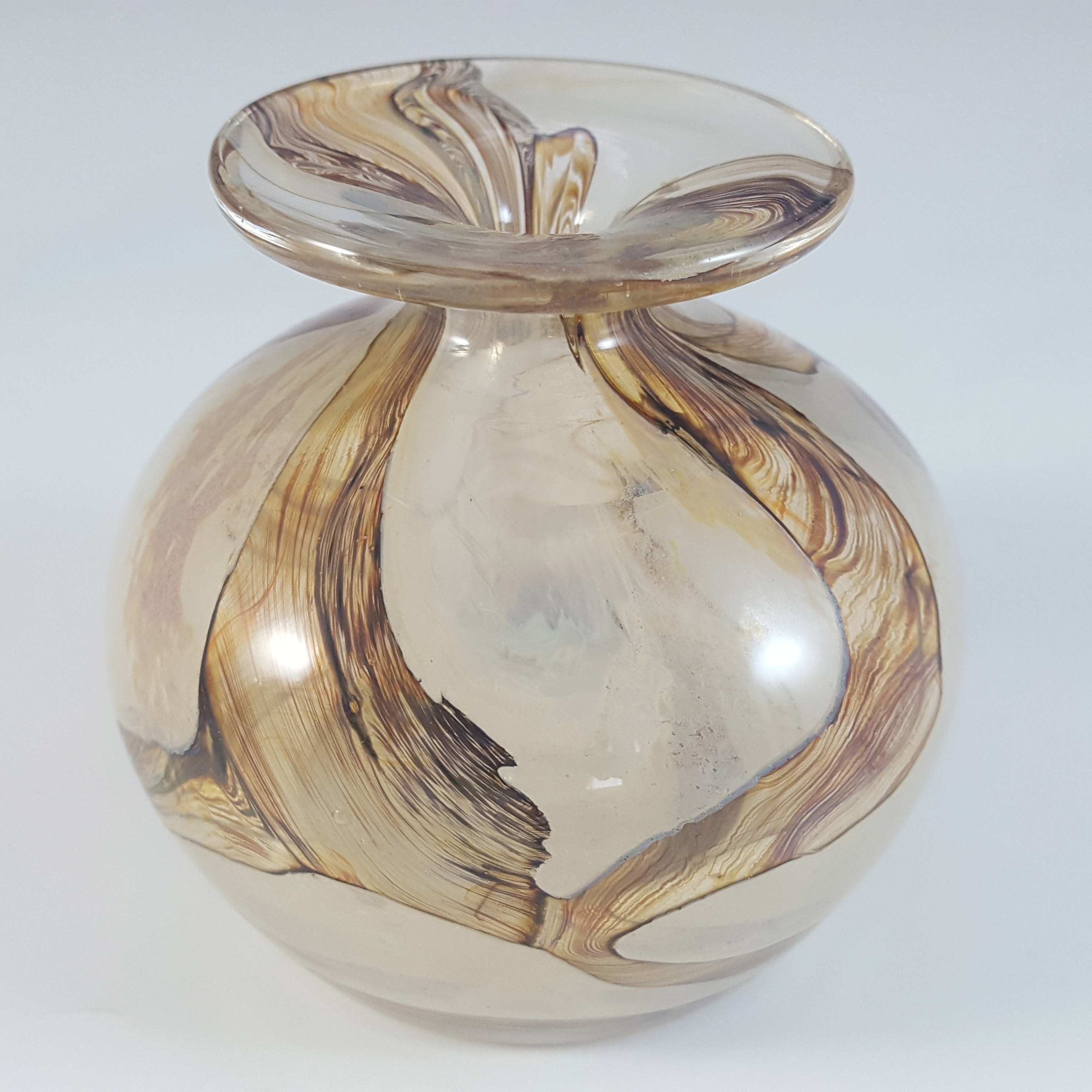 (image for) Mdina 'Earthtones' Maltese Brown & Sandy Maltese Glass Vase - Signed - Click Image to Close