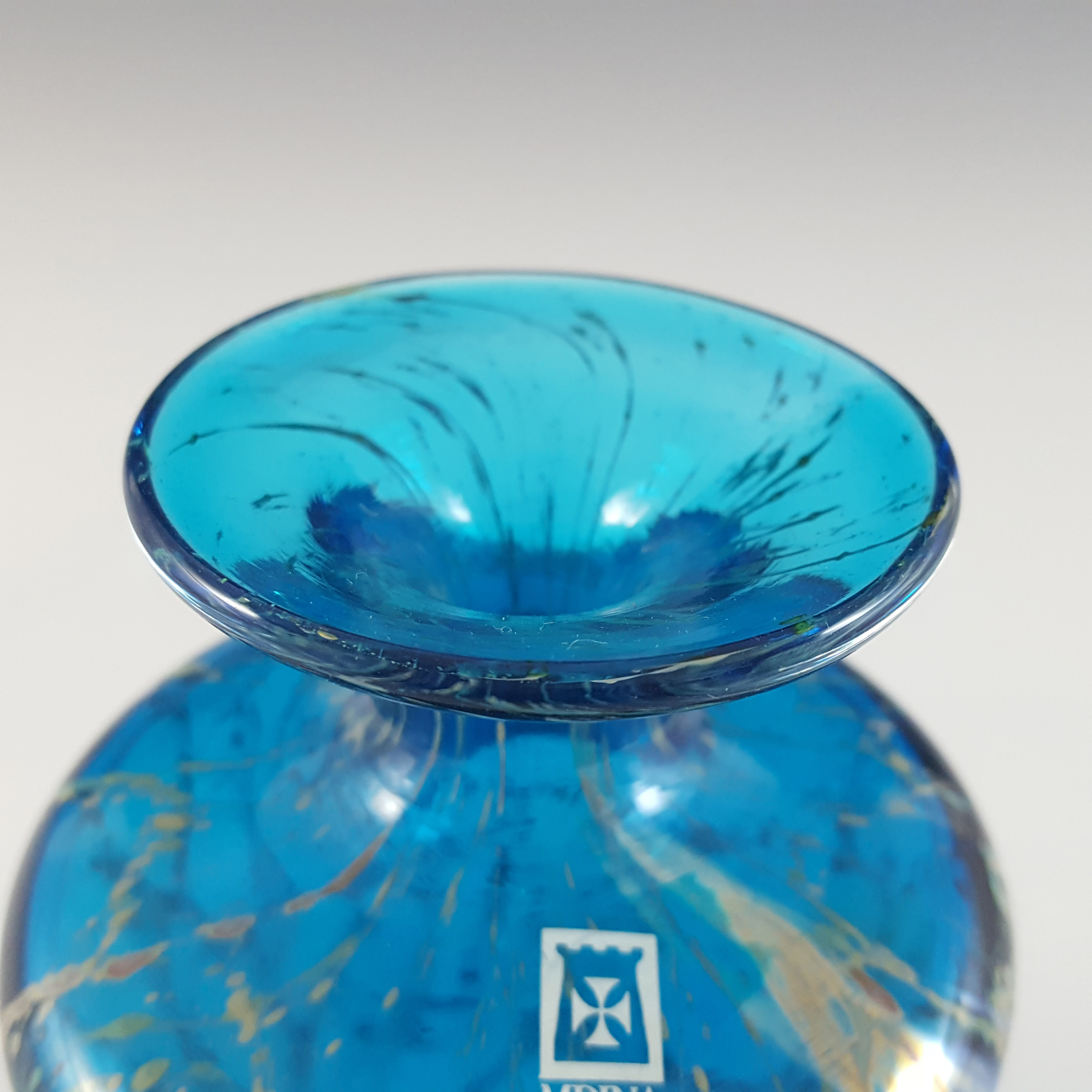 (image for) Mdina 'Blue Crizzle' Maltese Blue & Yellow Glass Vase - Signed & Labelled - Click Image to Close