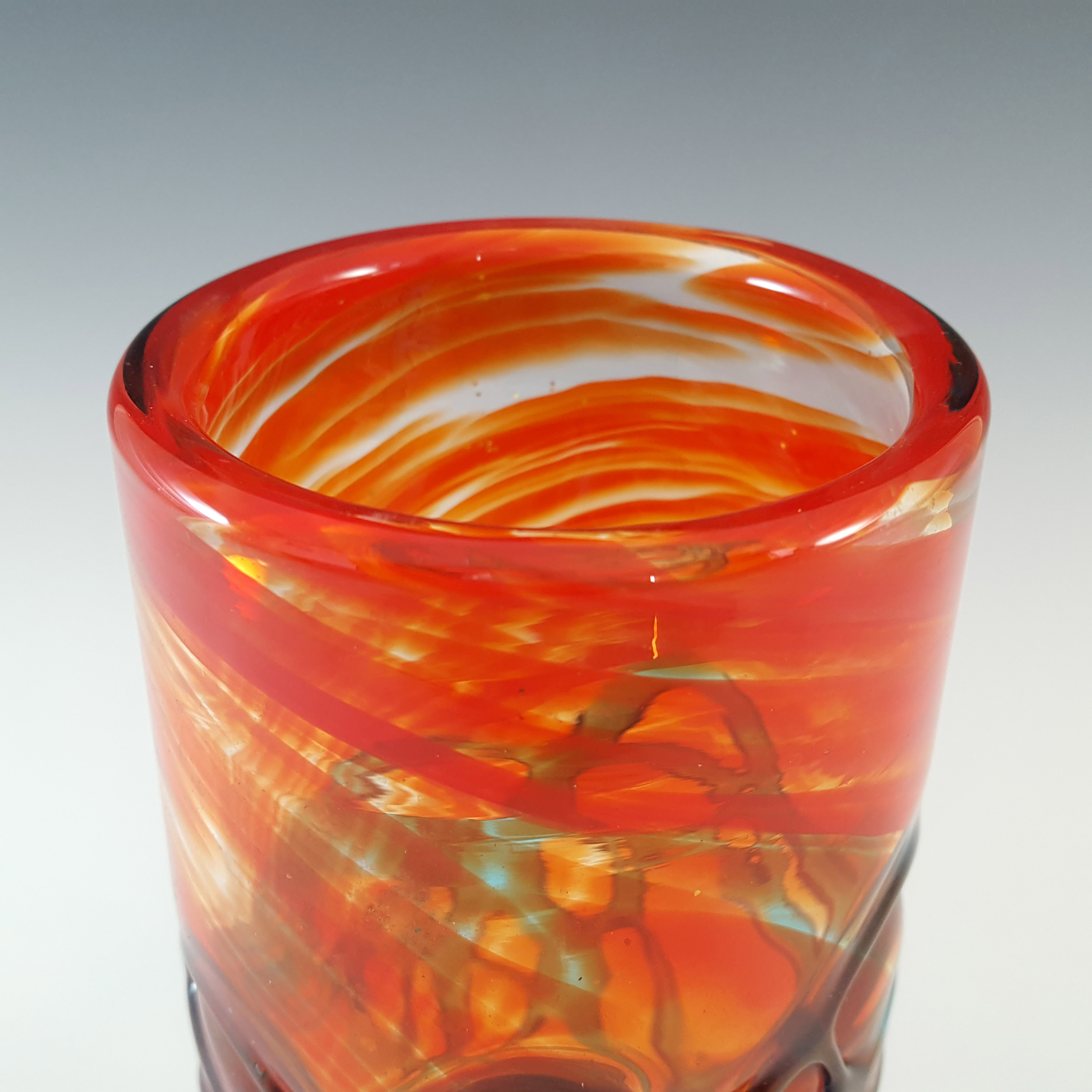 (image for) Mdina Random Strapped Maltese Red & Blue Glass Vase - Signed - Click Image to Close