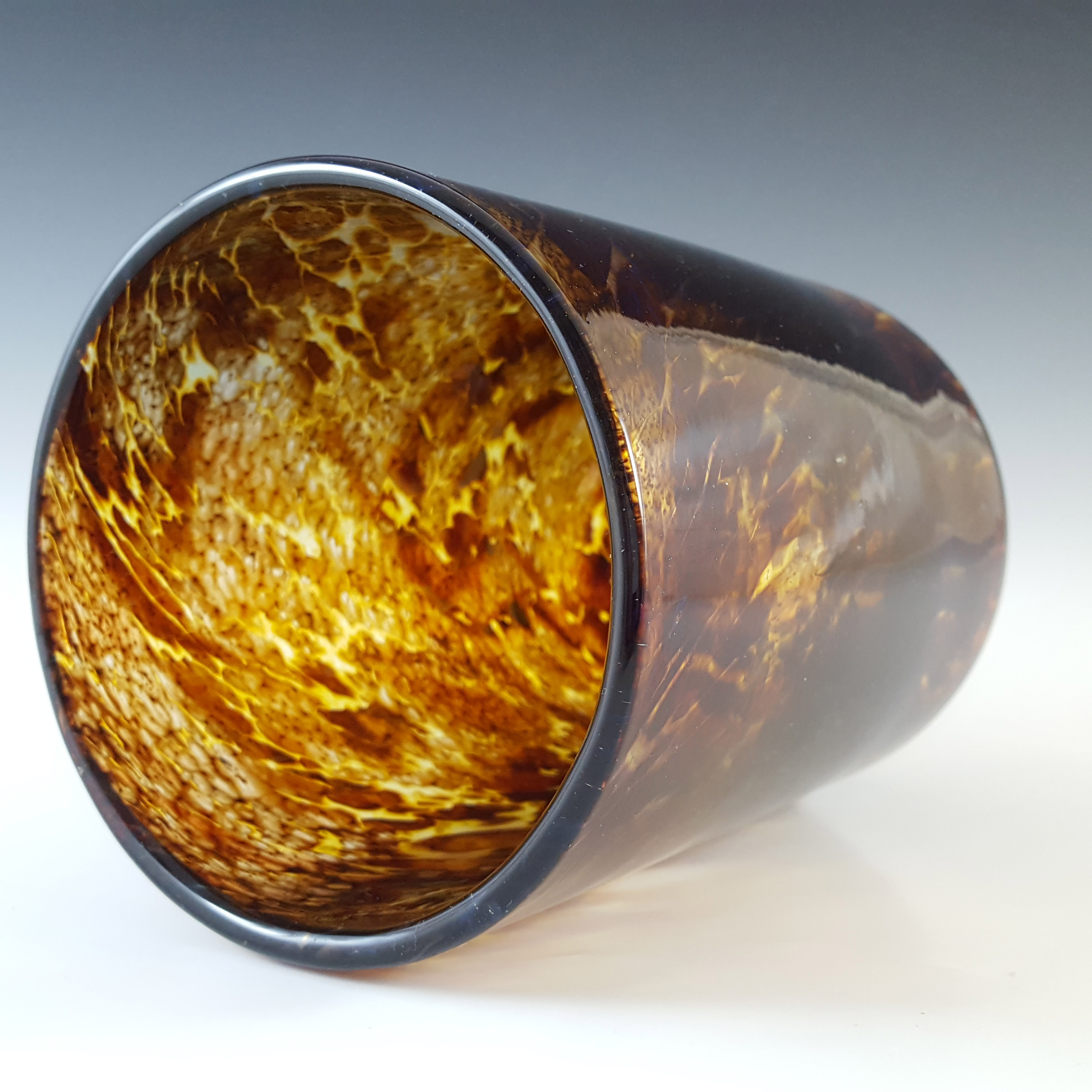 (image for) Mdina 'Tortoiseshell' Maltese Brown Glass Cylinder Vase - Signed - Click Image to Close