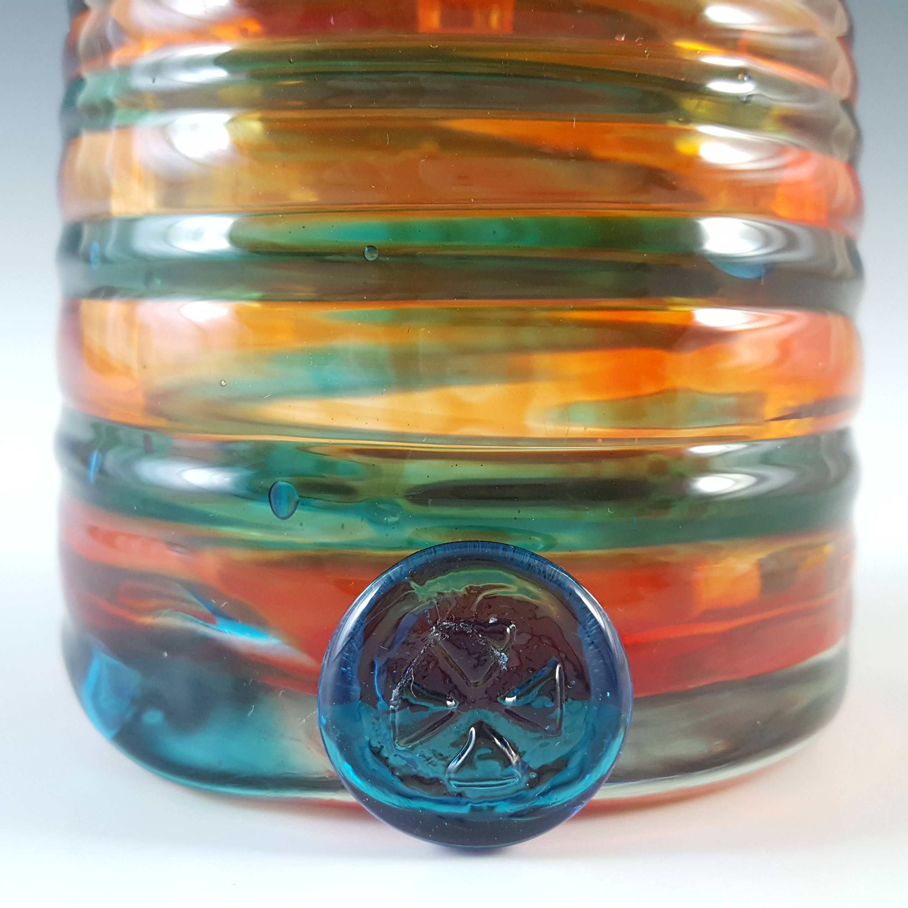 SIGNED Mdina Red & Blue Glass Bottle w/ Maltese Cross - Click Image to Close