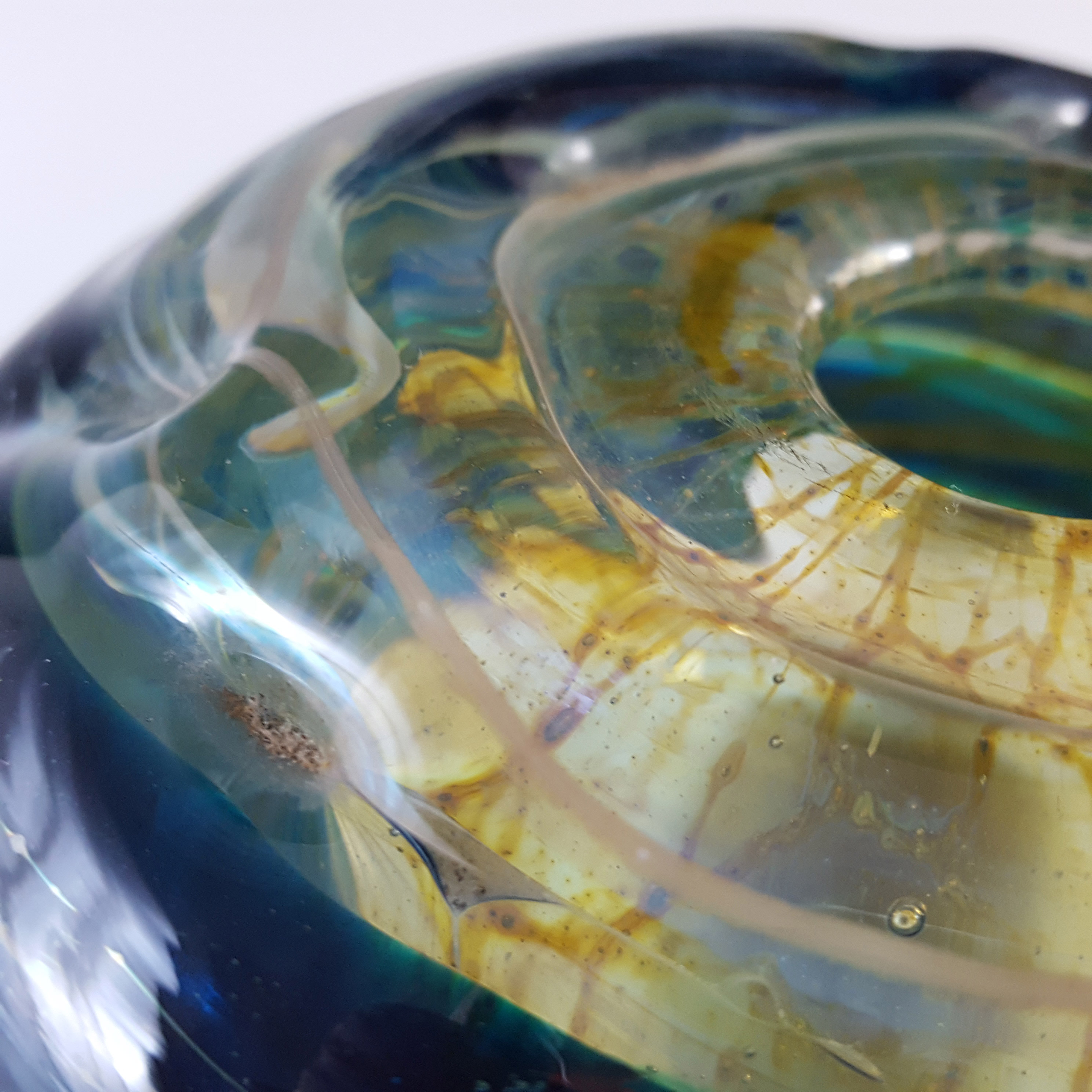 (image for) Mdina Maltese Blue & Yellow Glass Vase w/ Applied Strapping - SIGNED - Click Image to Close
