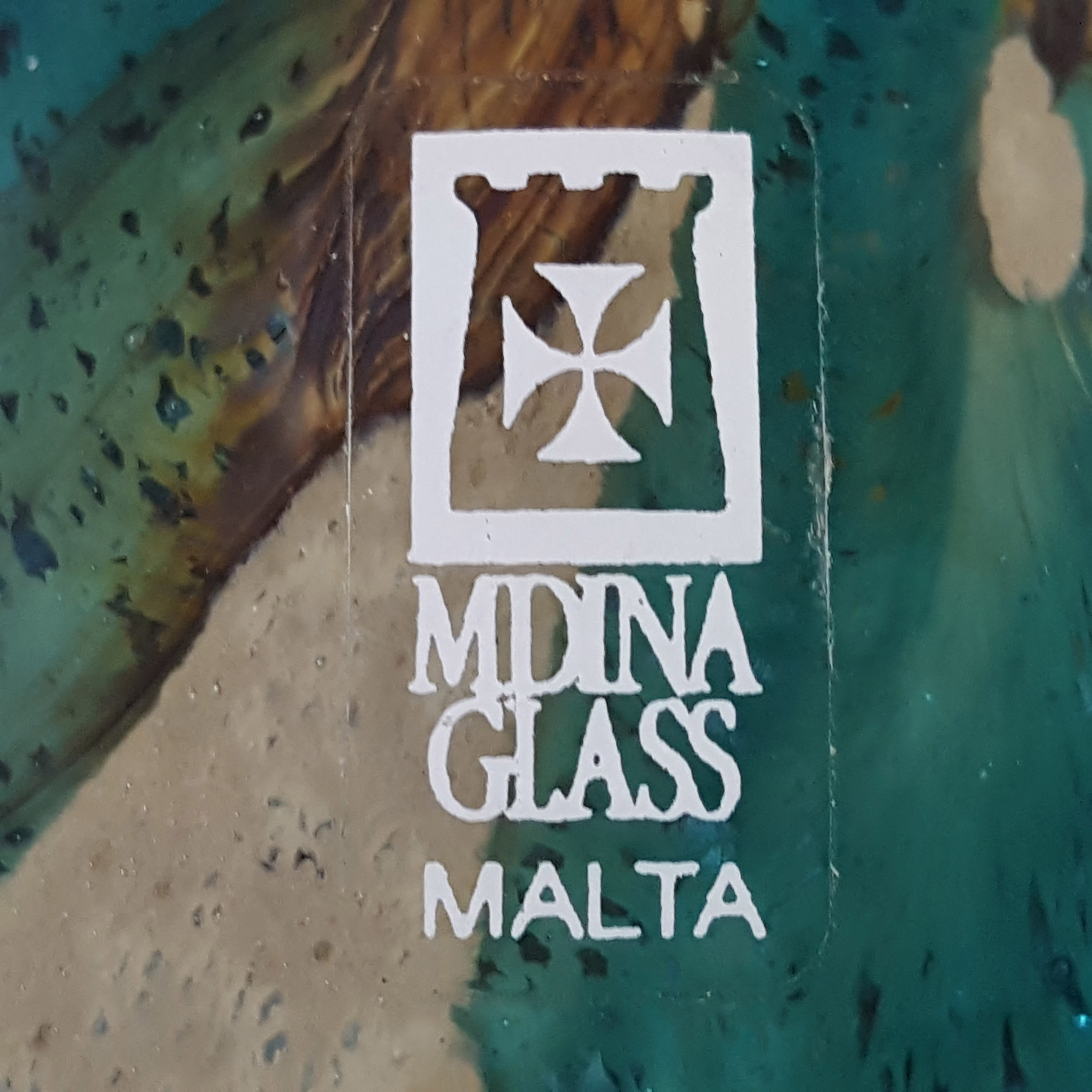 Mdina 'Tiger' Maltese Blue & Brown Glass Vase - Signed - Click Image to Close
