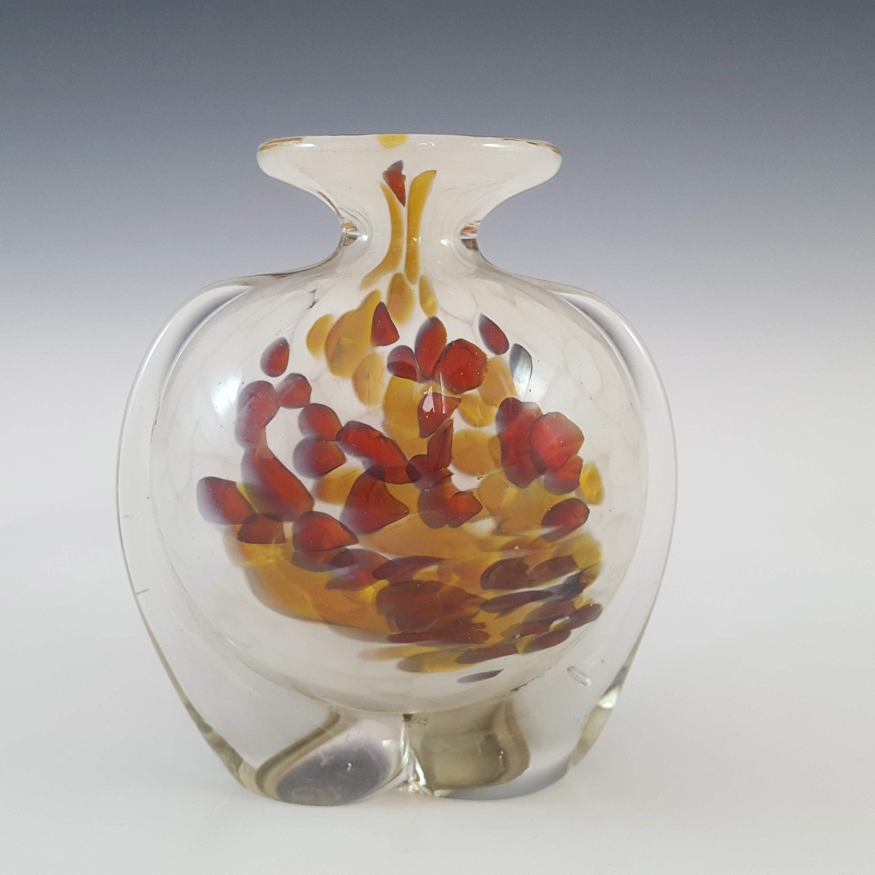 Mdina Maltese Brown & White Vintage Glass 'Side Stripe' Vase - Signed - Click Image to Close