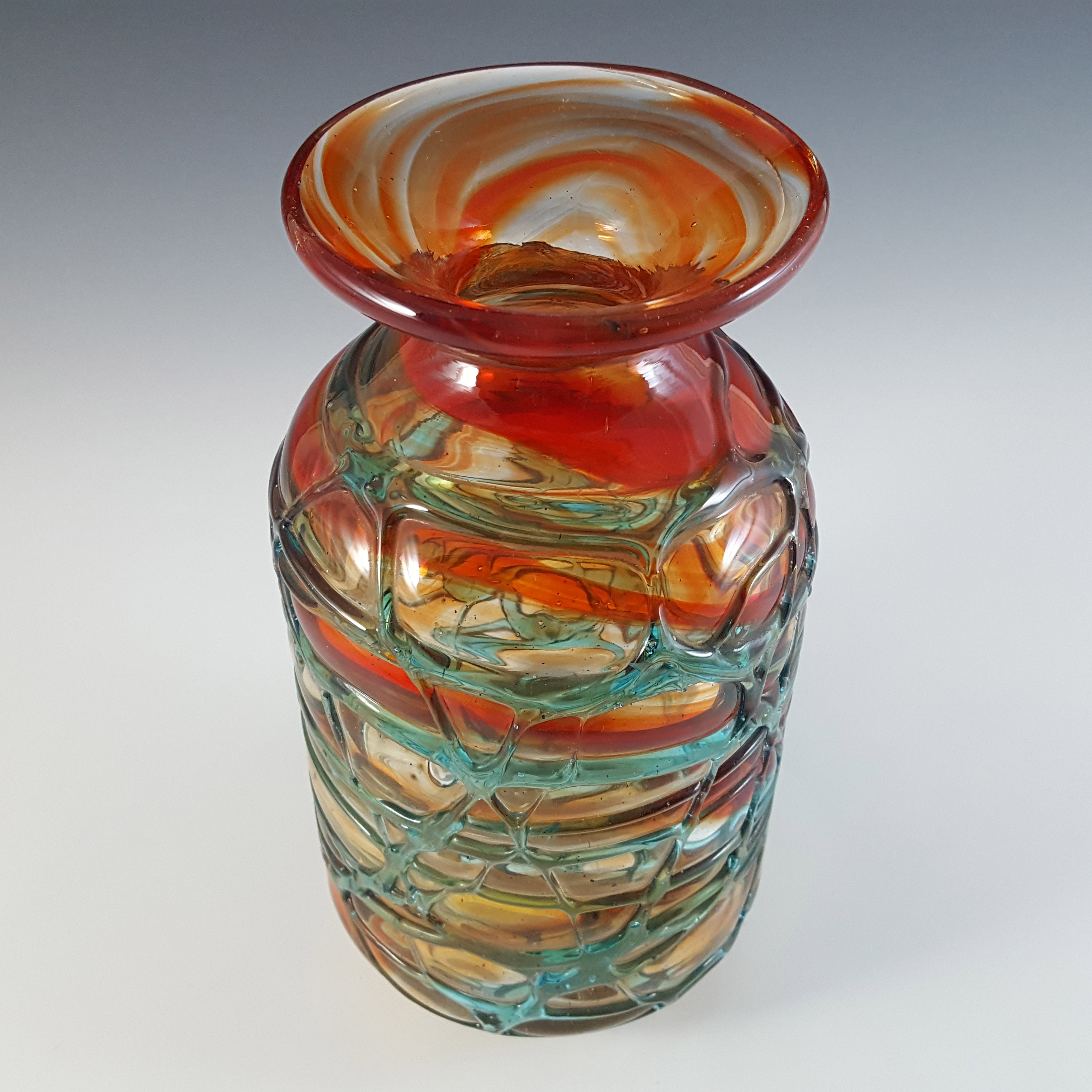 Mdina Random Strapped Maltese Red & Blue Glass Vintage Vase - Click Image to Close