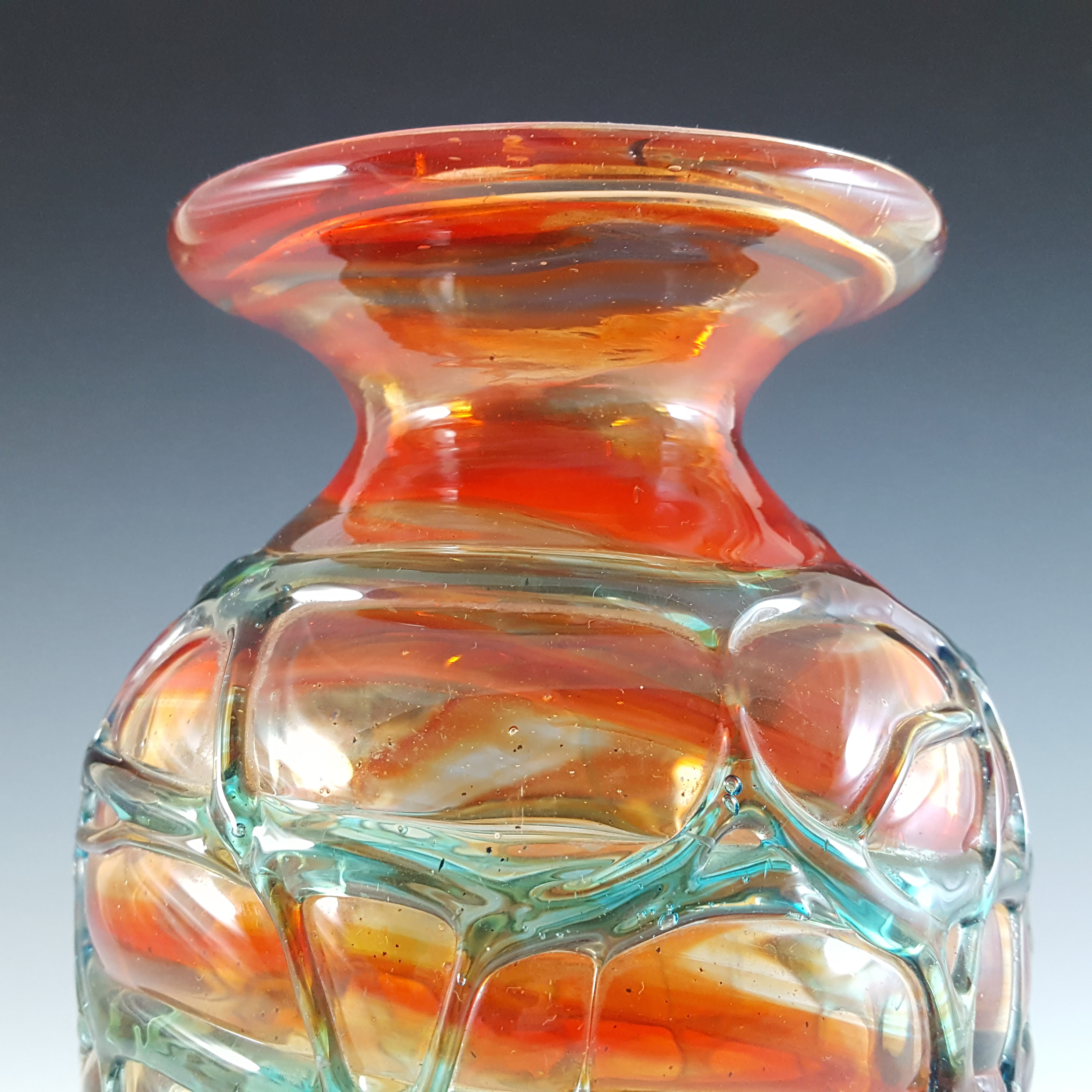 Mdina Random Strapped Maltese Red & Blue Glass Vintage Vase - Click Image to Close