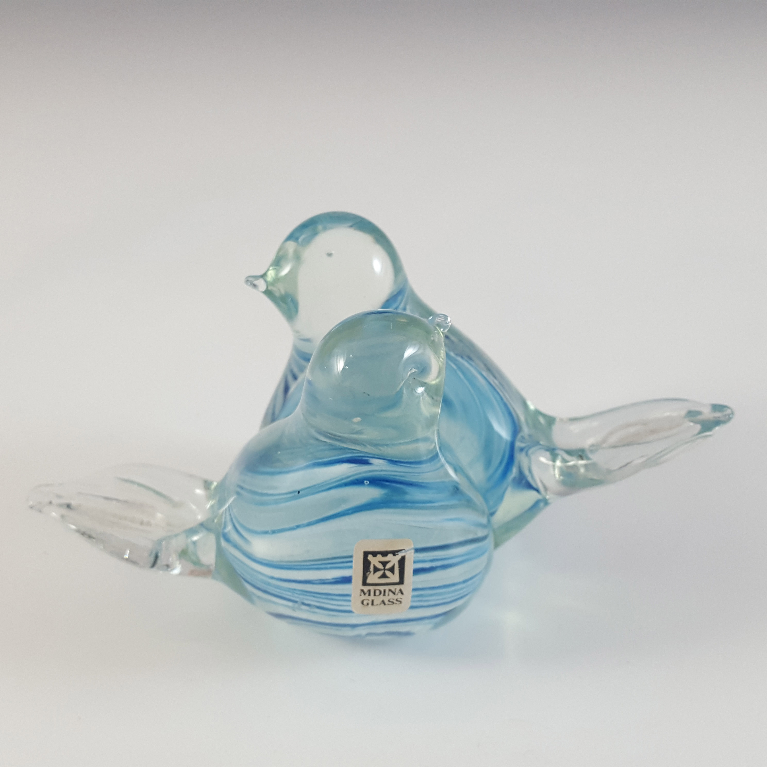 (image for) Mdina Maltese Blue & White Glass Lovebirds Sculpture - SIGNED - Click Image to Close