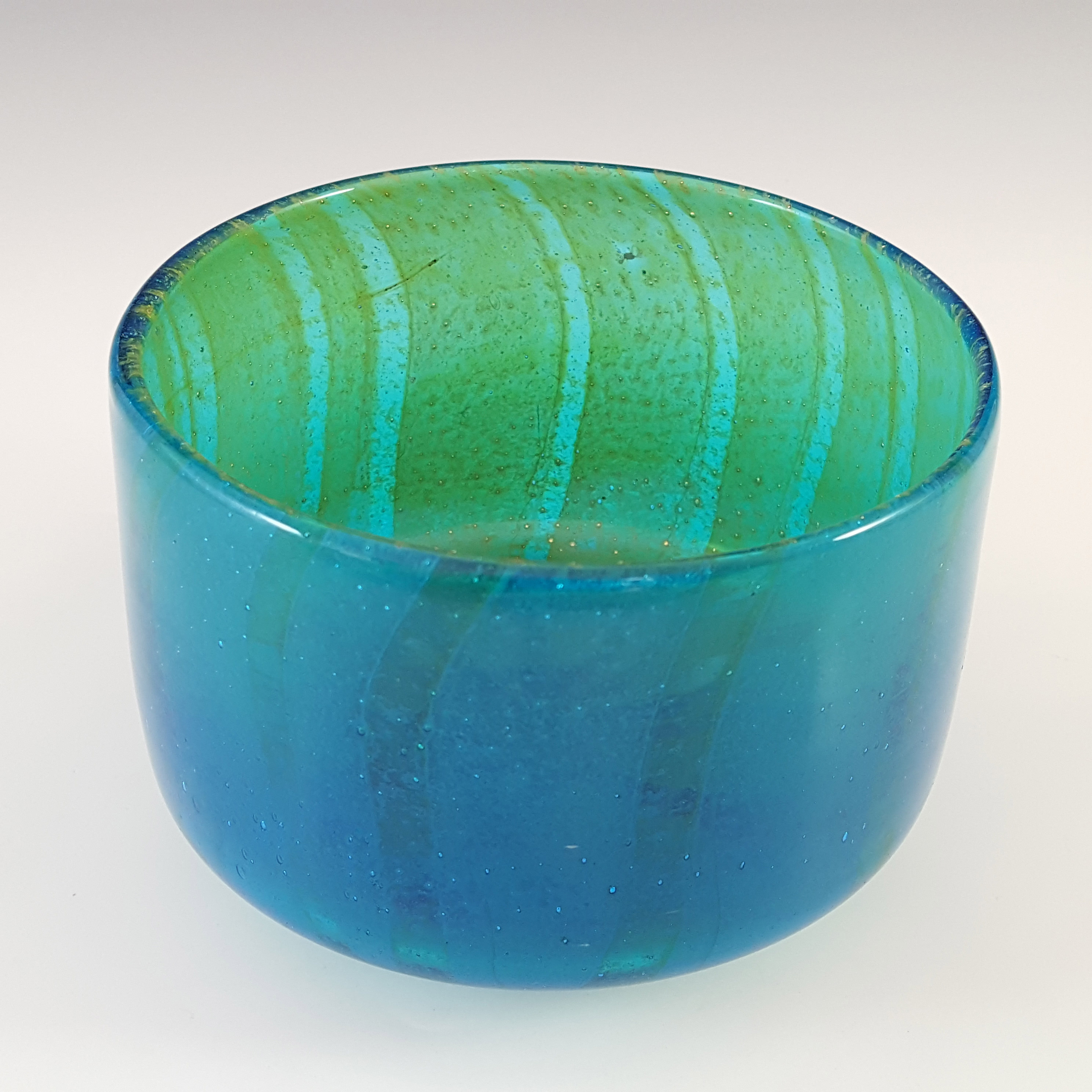 (image for) Mdina 'Ming' Maltese Blue & Green Glass Vase / Bowl - Signed - Click Image to Close