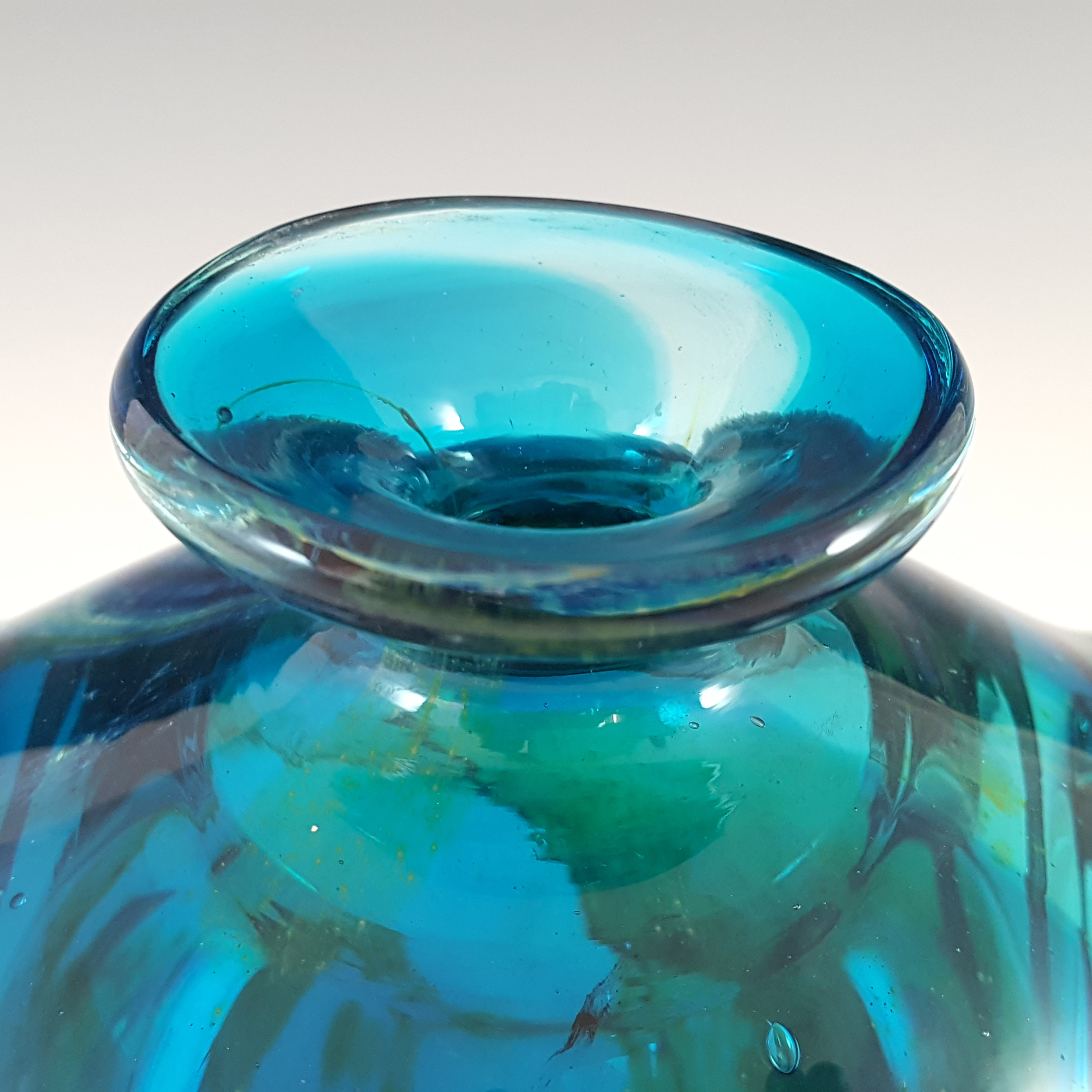 (image for) Mdina 'Blue Summer' Maltese Blue & Yellow Glass 'Pulled Ear' Vase - Signed - Click Image to Close
