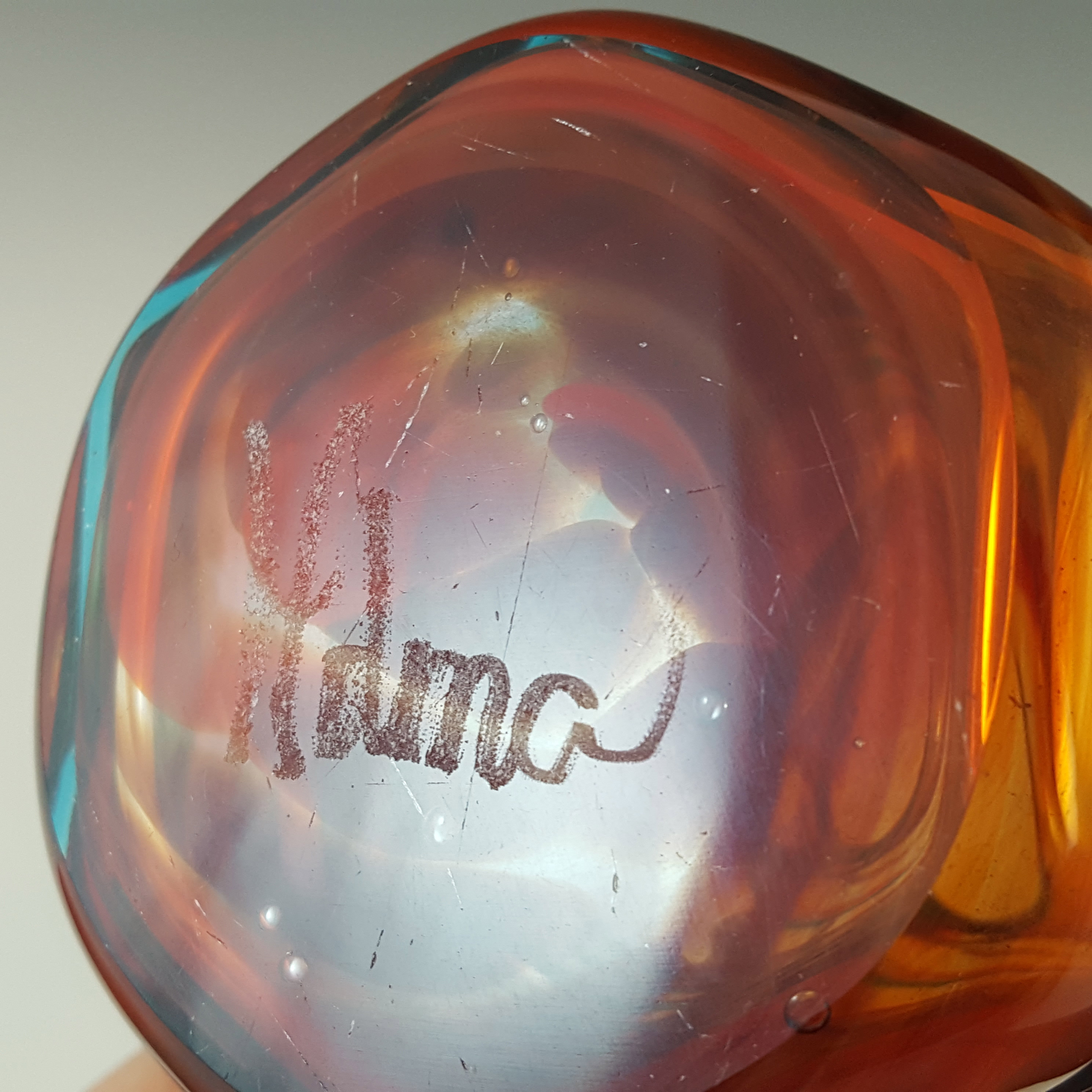 (image for) Mdina Trailed Maltese Vintage Red & Blue Glass Vase - Signed - Click Image to Close