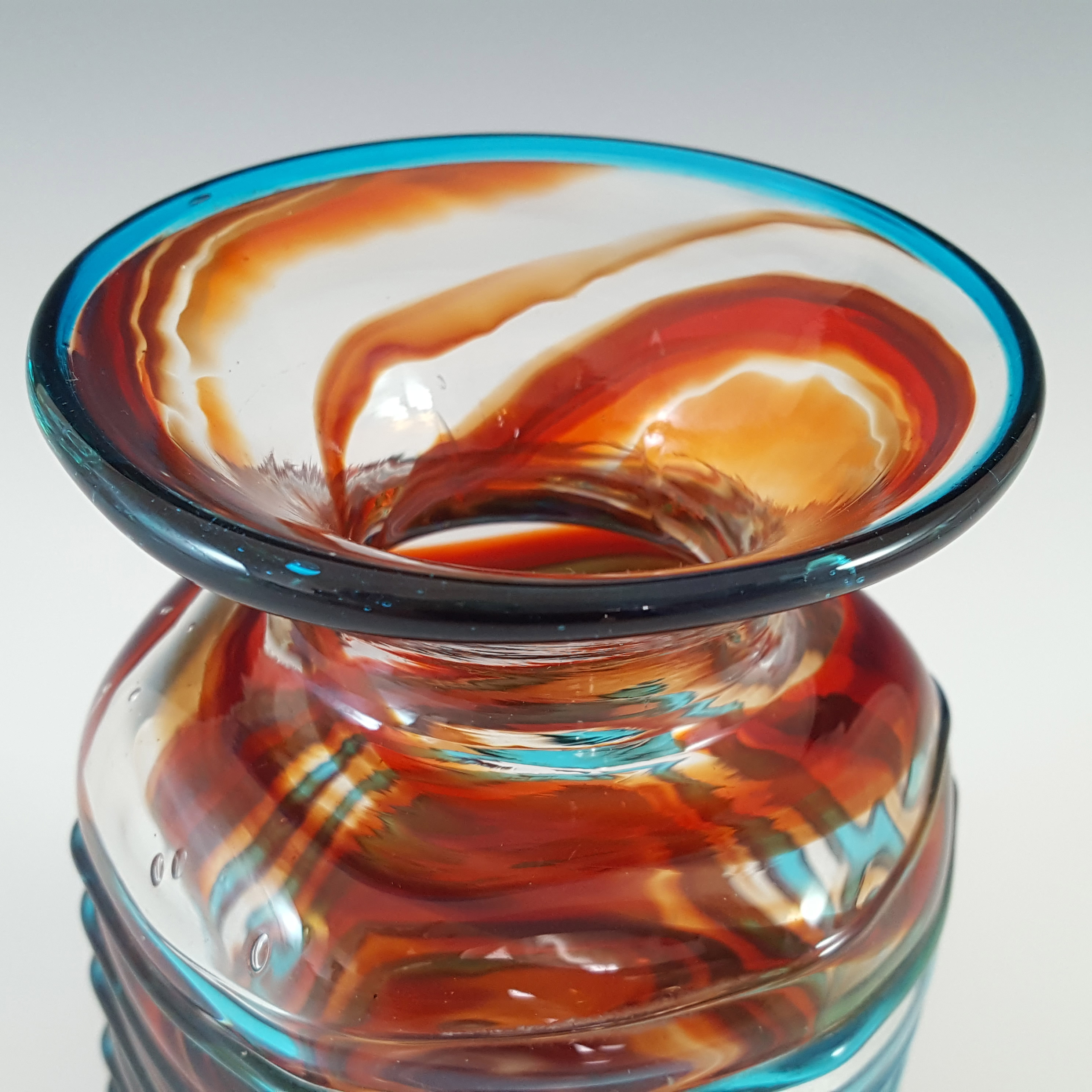 (image for) Mdina Trailed Maltese Vintage Red & Blue Glass Vase - Signed - Click Image to Close