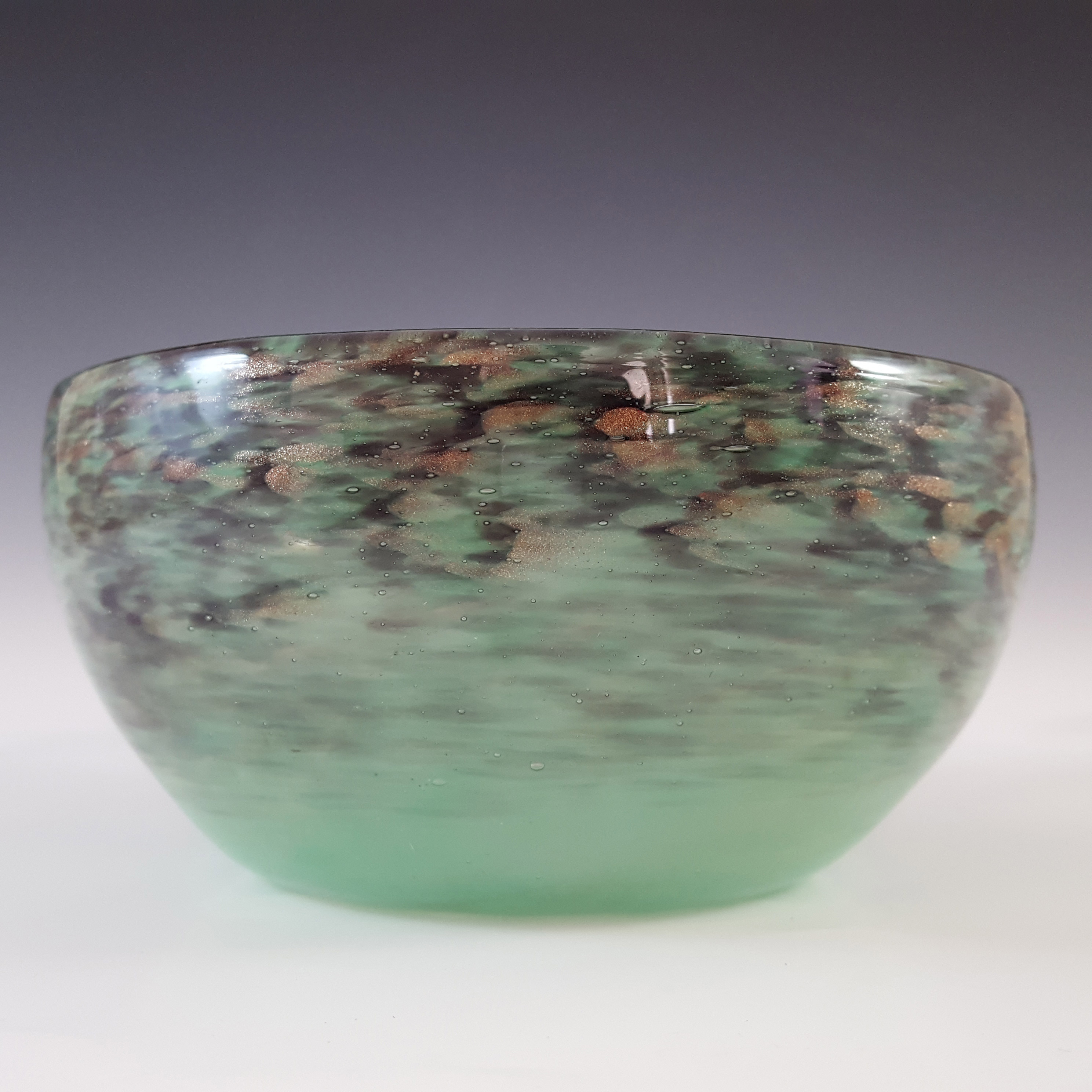 (image for) Monart X.ZA Green & Black Vintage Aventurine Glass Bowl - Labelled - Click Image to Close