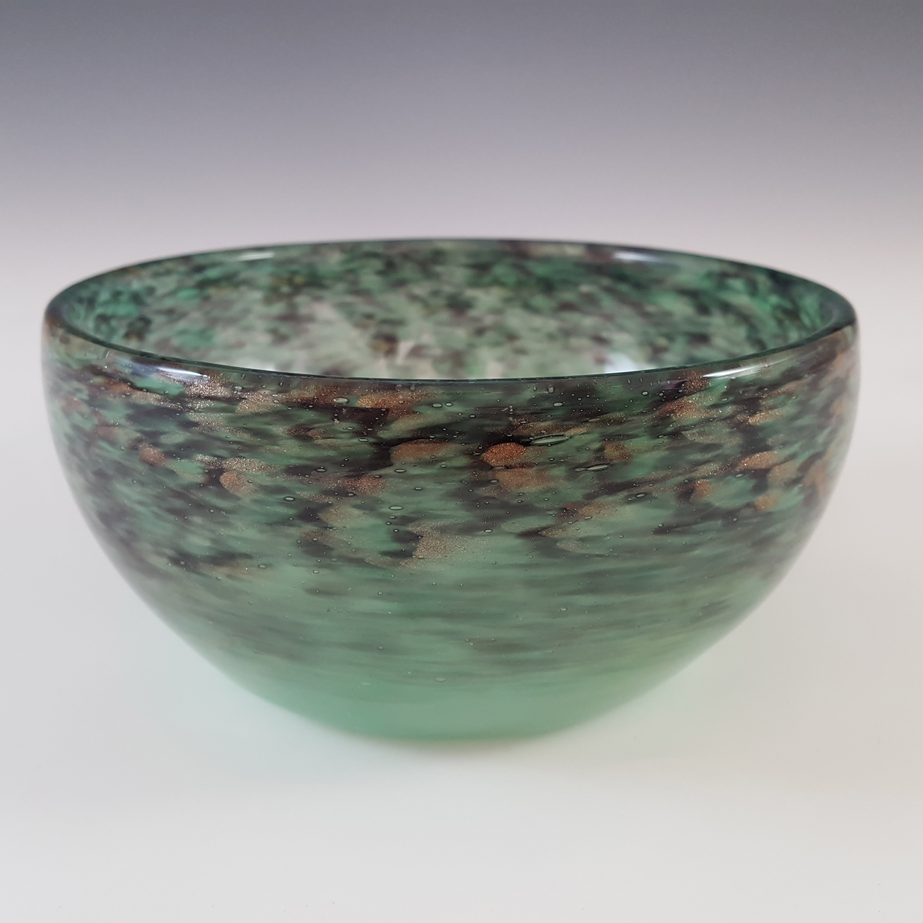 (image for) Monart X.ZA Green & Black Vintage Aventurine Glass Bowl - Labelled - Click Image to Close