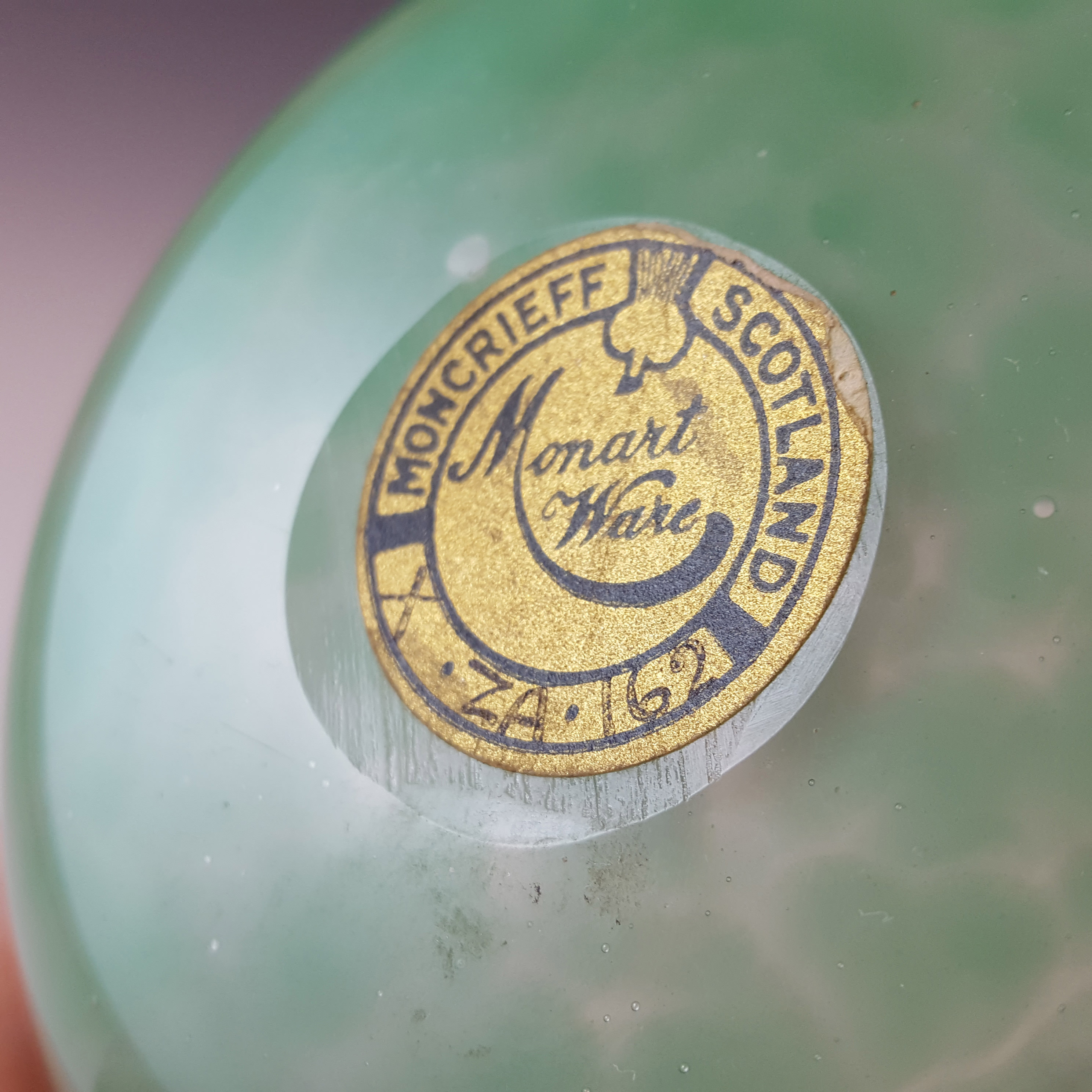 Monart X.ZA Green & Black Vintage Aventurine Glass Bowl - Labelled - Click Image to Close