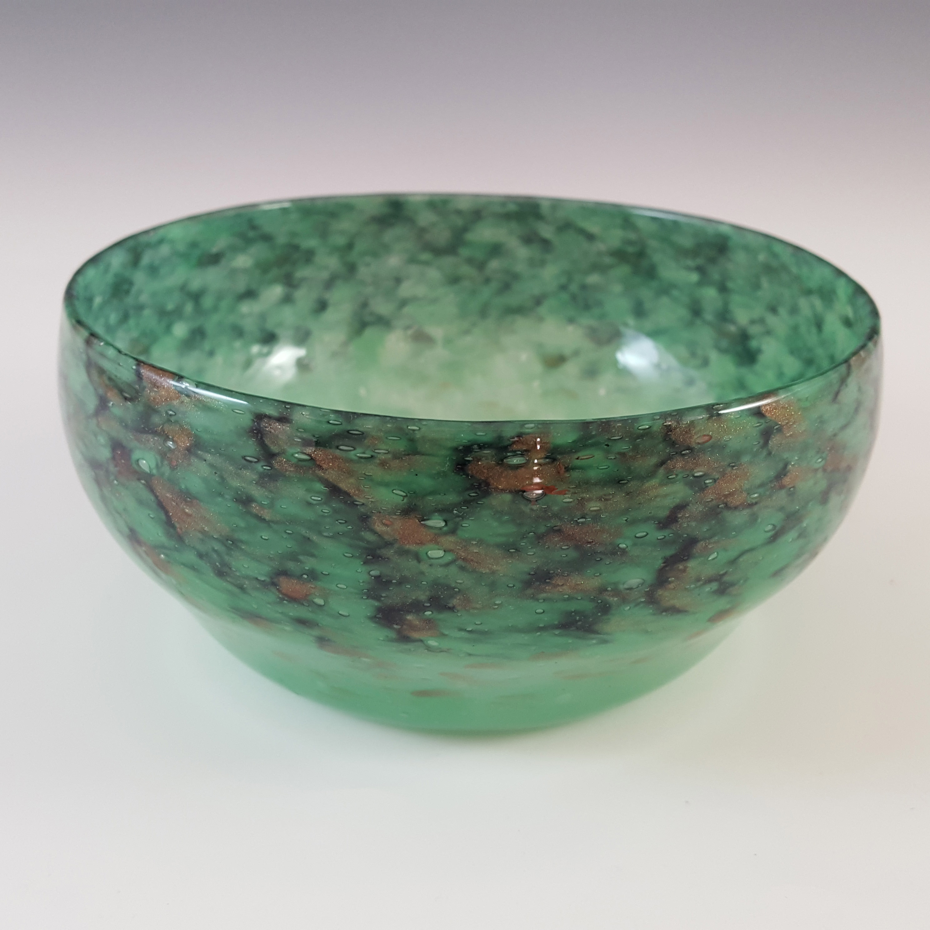 (image for) Monart X.ZA Green & Black 1920s Aventurine Glass Bowl - Labelled - Click Image to Close