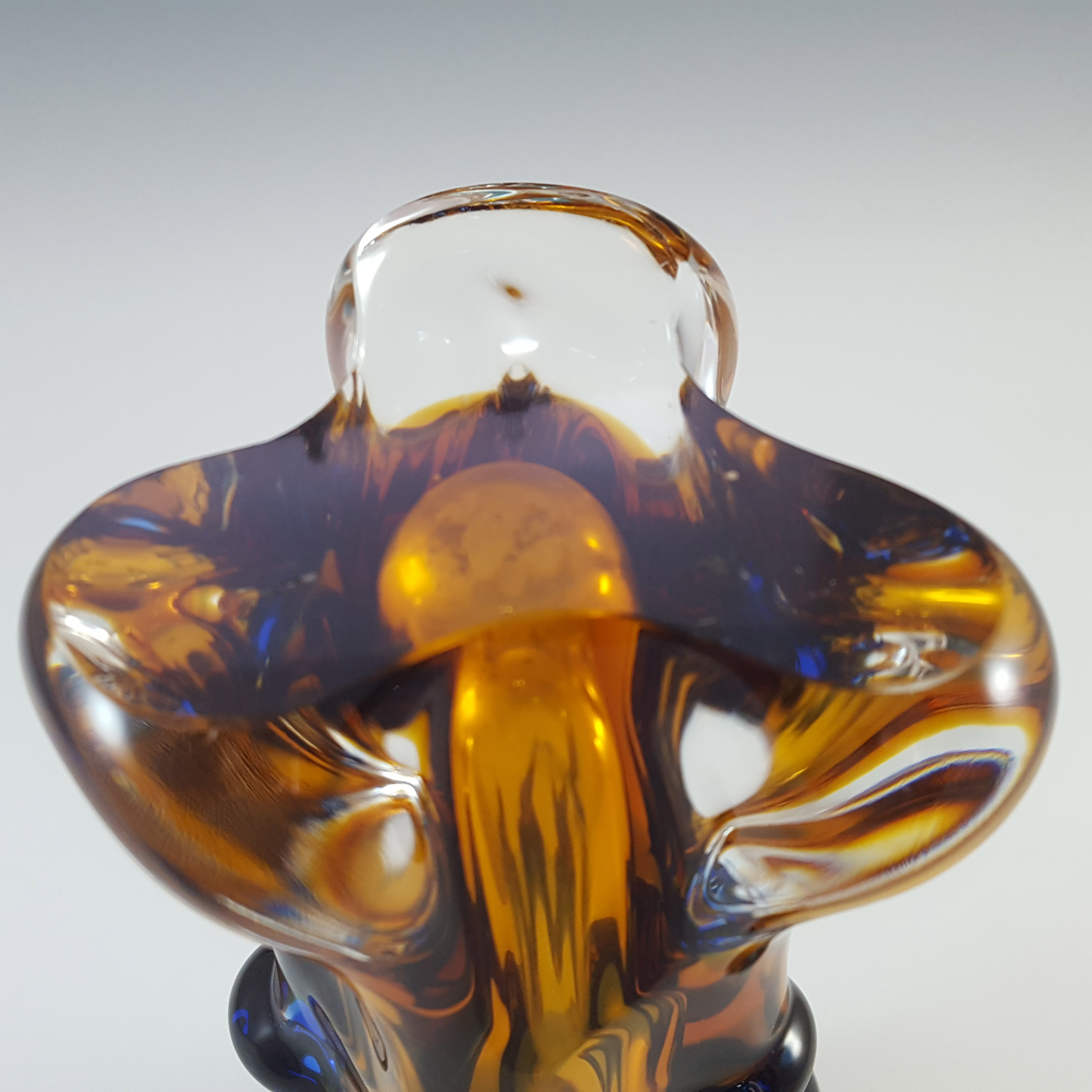 Mstisov / Moser Czech Amber & Blue Glass Organic Vase - Click Image to Close