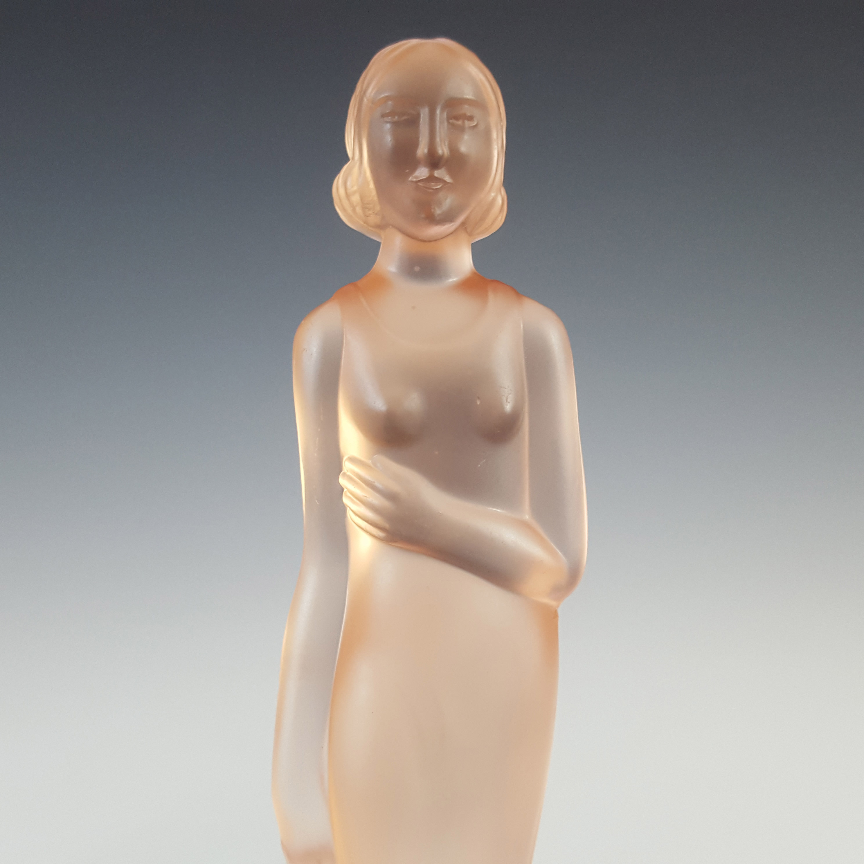 Müller & Co Art Deco Frosted Pink Glass Nude Lady Figurine - Click Image to Close